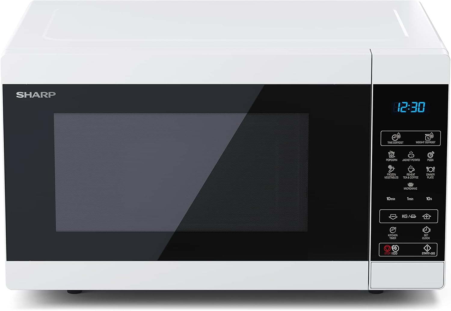 Sharp YC-MS51EB Micro-ondes sans grill de 25 litres, contrôle numérique, micro-ondes: 900 W, 5 niveaux de puissance micro-ondes, plaque tournante, serrure enfant, fonction ECO, couleur noire.