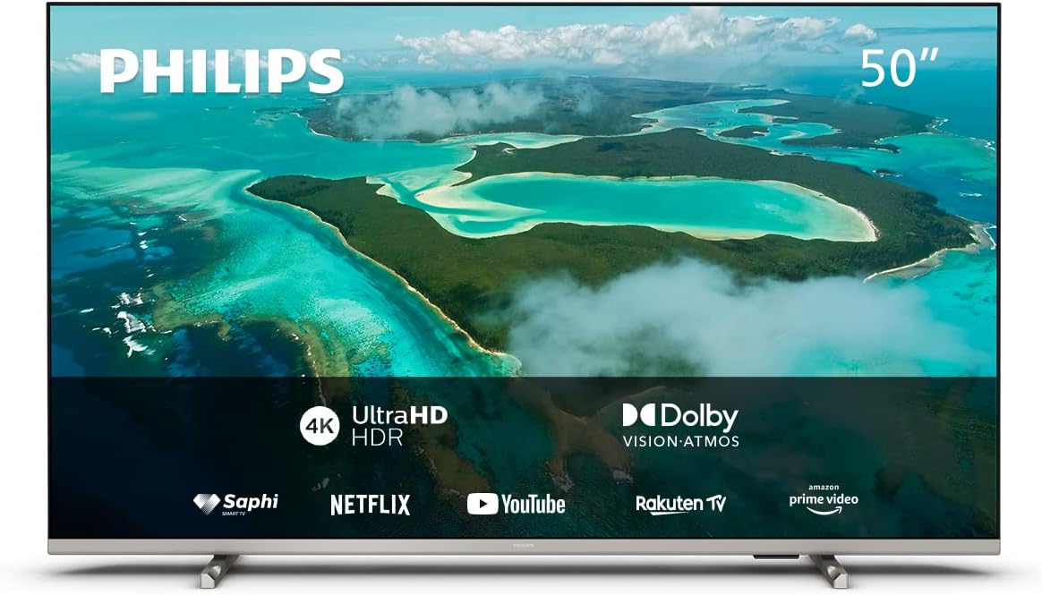 Philips 50PUS7609 Smart TV LED 4K - Écran 50 Pouces avec Plate-Forme Pixel Precise Ultra HD Titan OS et Son Dolby Atmos, Fonctionne avec Alexa et l’Assistant Vocal Google - Gris Anthracite
