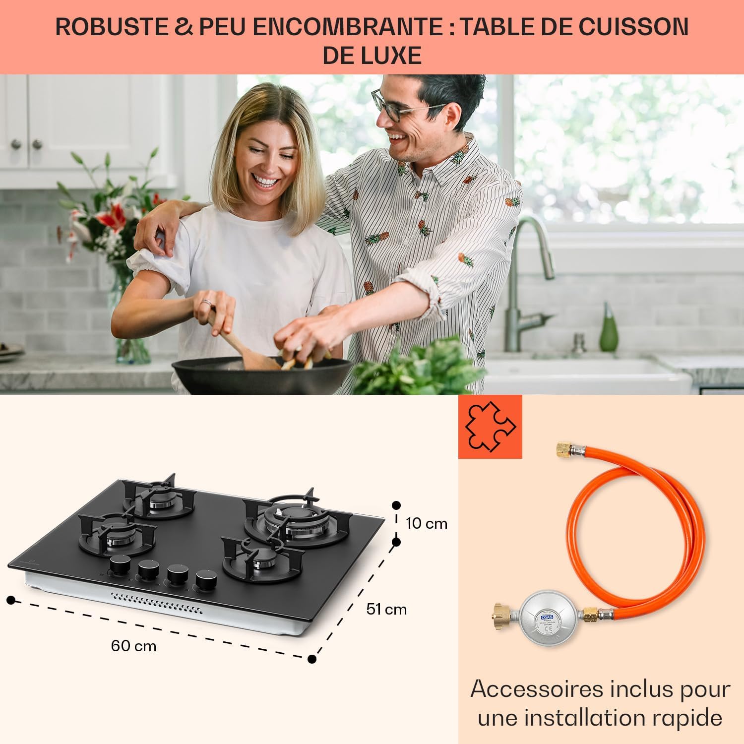 Klarstein Table de Cuisson à Gaz, Plaque de Cuisson Gaz à 4 Brûleurs, Table de Cuisson Electrique à 4 Feux de 8000W, Cuisiniere Gaz, Gaziniere Gaz avec Brûleurs en Acier Inoxydable, Cuisinières GPL