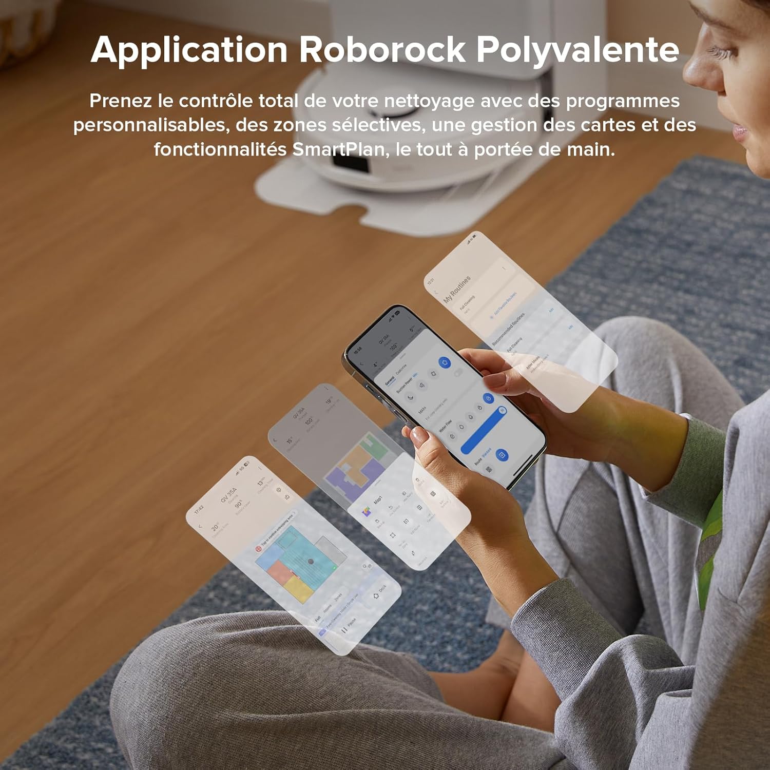 roborock QV 35A Aspirateur Robot Laveur, 8000Pa HyperForce, Station Multifonctionnelle, Serpillière Rotative 200 TR/Min & Relevable 10mm, Anti-enchevêtrement, Évitement d'obstacles, Cartographie, APP