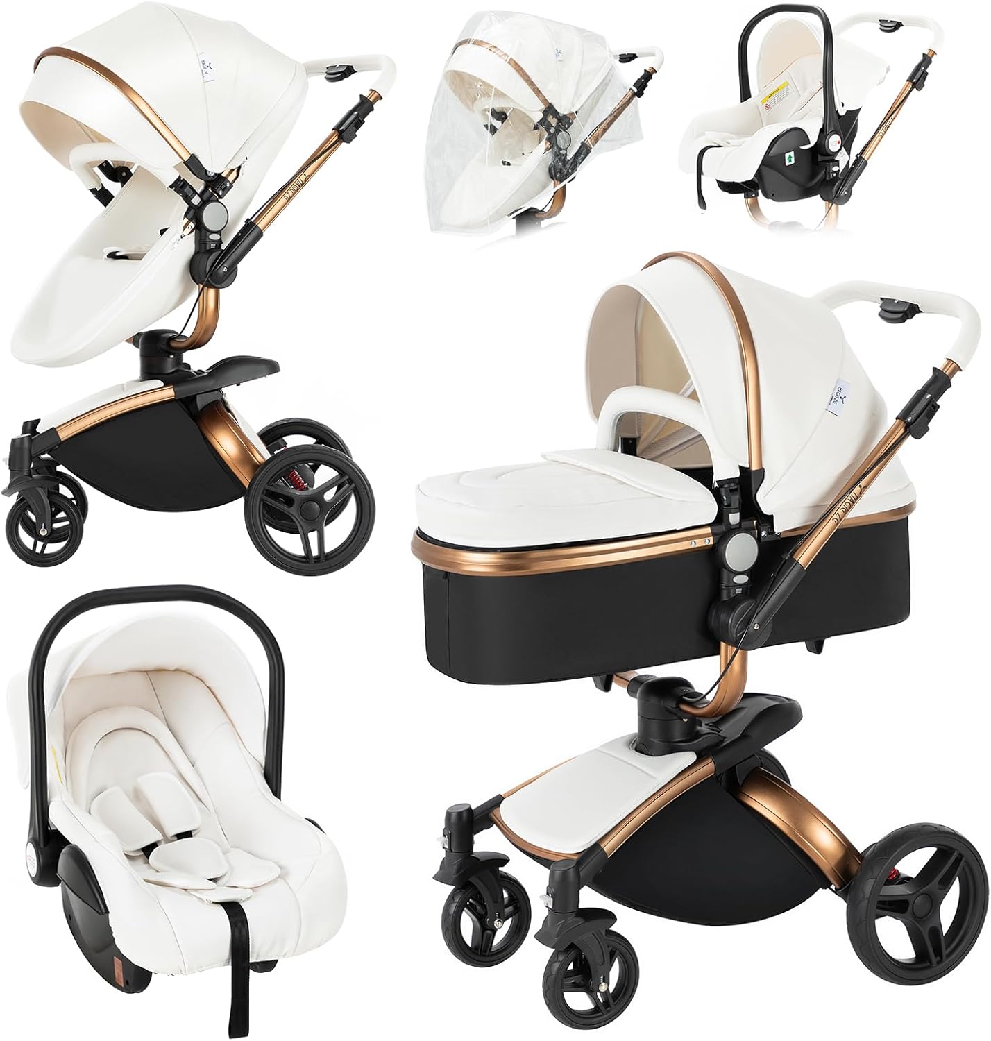 NADDLILY Poussette 3 en 1, Poussette Bebe avec Conception Portable Pliable en Un Clic, Pousette 3 en 1 avec Poussée Réversible Bidirectionnelle, Poussette Canne avec Accessoires (V9 Black)