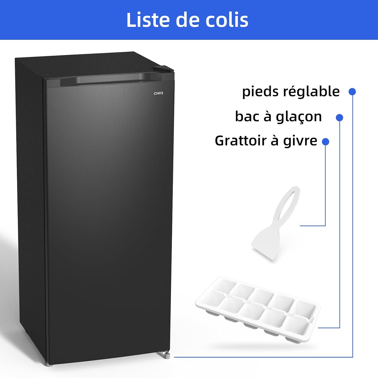 CHiQ Congélateur armoire avec une capacité de 145L, Congélation rapide, Thermostat réglable, Silencieux, Porte réversible, Noir, Classe énergétique E FSD160D4E