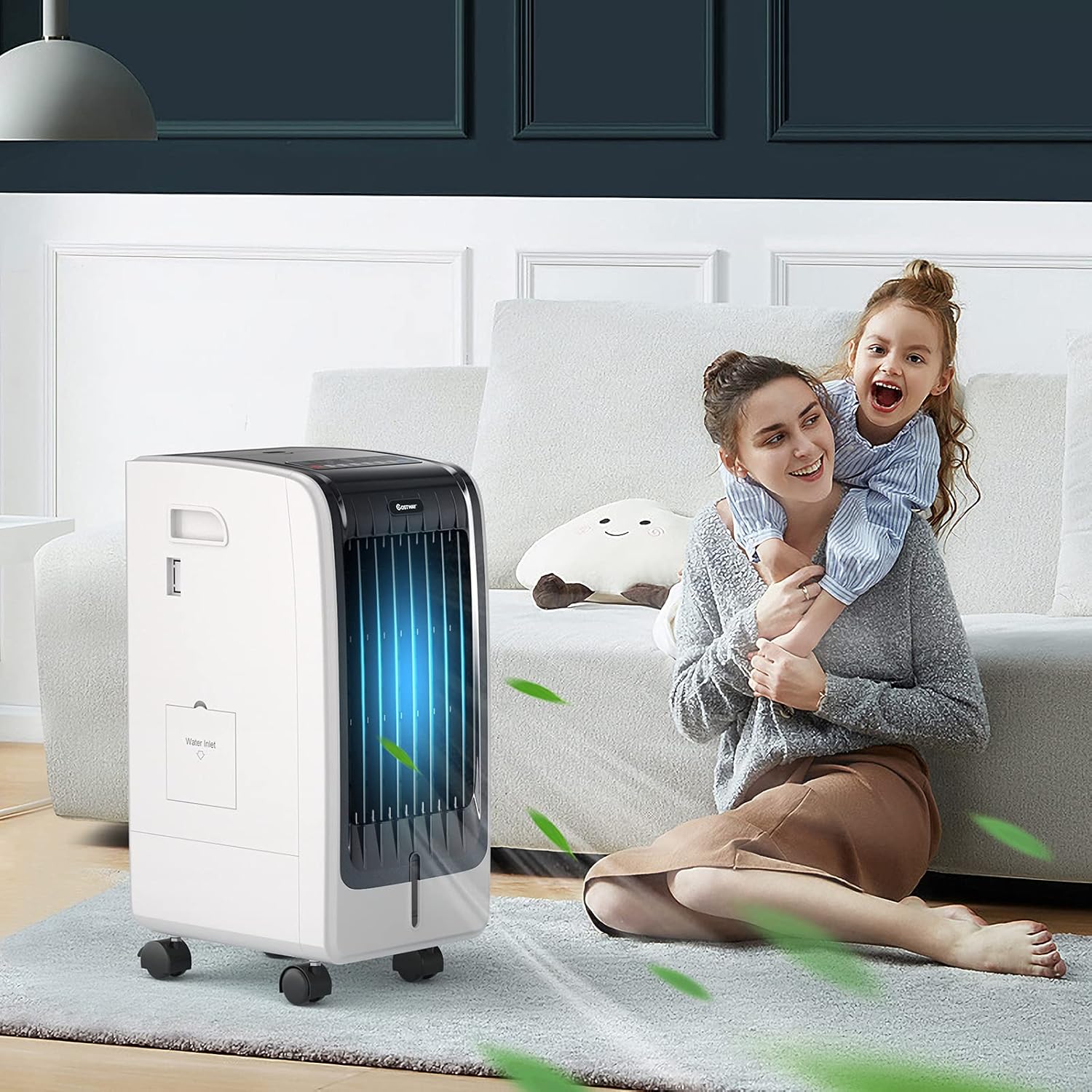 RELAX4LIFE Rafraîchisseur d’Air Mobile avec Humidificateur et Purificateur, 3 Mode de Vitesse, Climatiseur avec Réservoir d'Eau 8L et Filtre Amovible et Lavable pour Chambre, Bureau, Salon