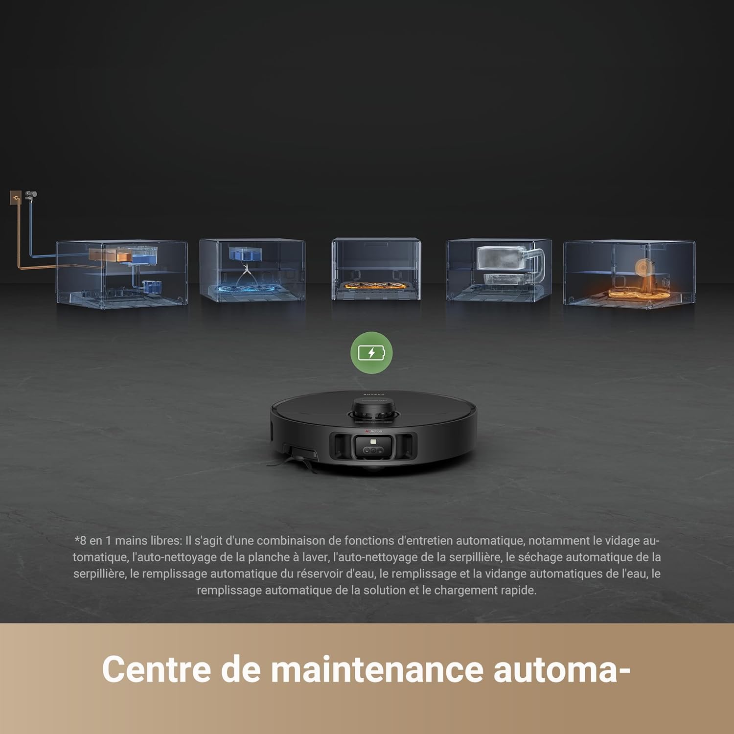 DREAME X40 Ultra Complete Robot Aspirateur avec Serpillière amovible et relevable, Brosse latérale surélevée,12 000 Pa,Serpillière et la Plaque de lavage avec de l'eau chaude à 70 C,Brosses relevables