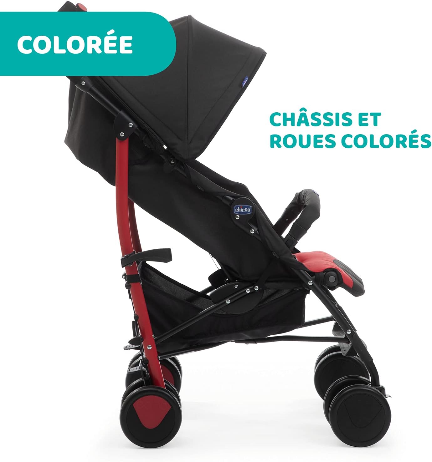 Chicco Echo Poussette Légère et Compact, Inclinable avec Arceau de Protection, Position Landau, Pliage Parapluie, Canopy Ajustable - de la Naissance à 22 Kg - Rouge