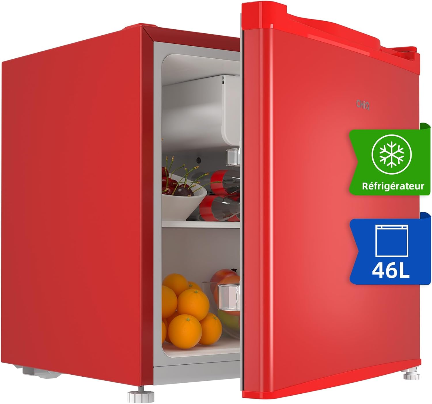 CHIQ Réfrigérateur vertical à une porte,126 L, encombremen 0,31 ㎡, Porte réversible, Tiroir à légumes, Étagères coulissantes, Faible niveau sonore 39 dB, Éclairage à DEL, Noir CSF120BE