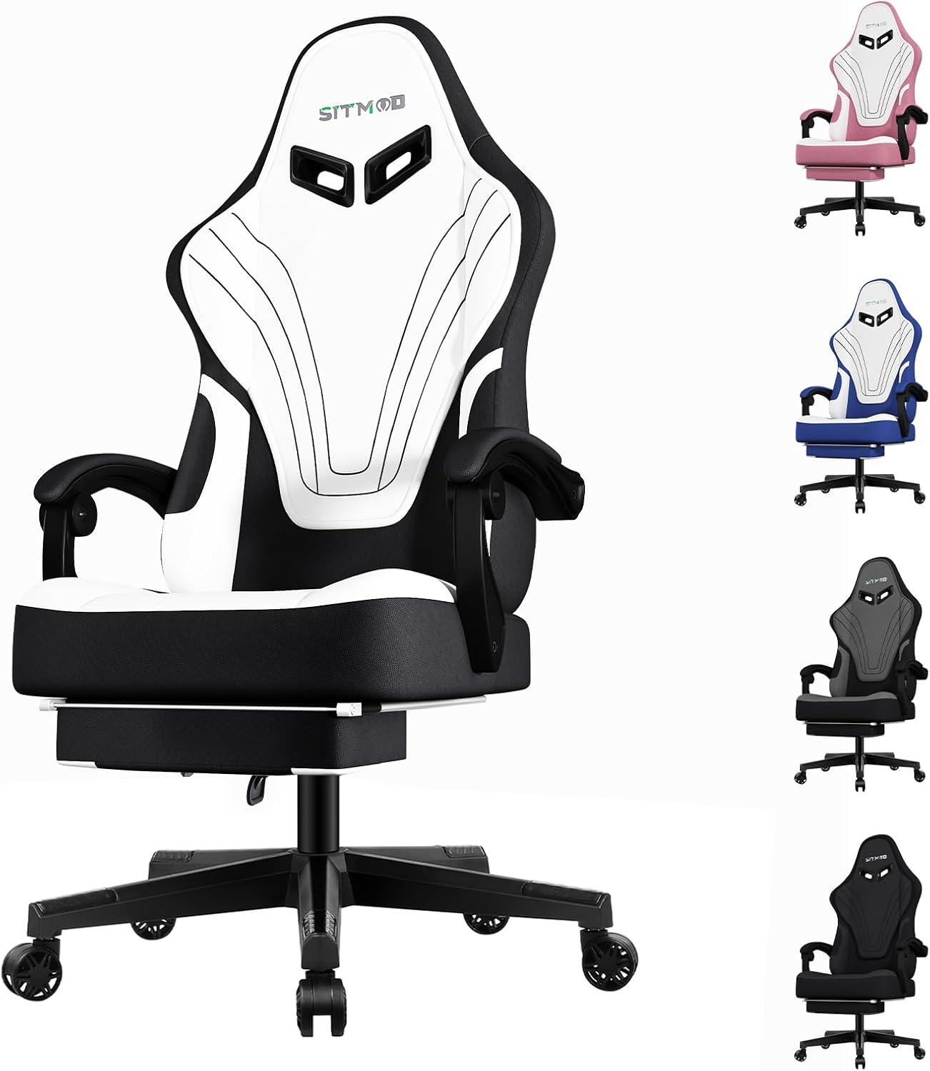 Ulody Chaise Gaming Ergonomique, Fauteuil de Bureau Pivotant, Dossier Haut, Siege Gamer avec Appui-tête et Soutien Lombaire Ajustables, Chaise de Jeu avec Repose-Pieds(Gris)