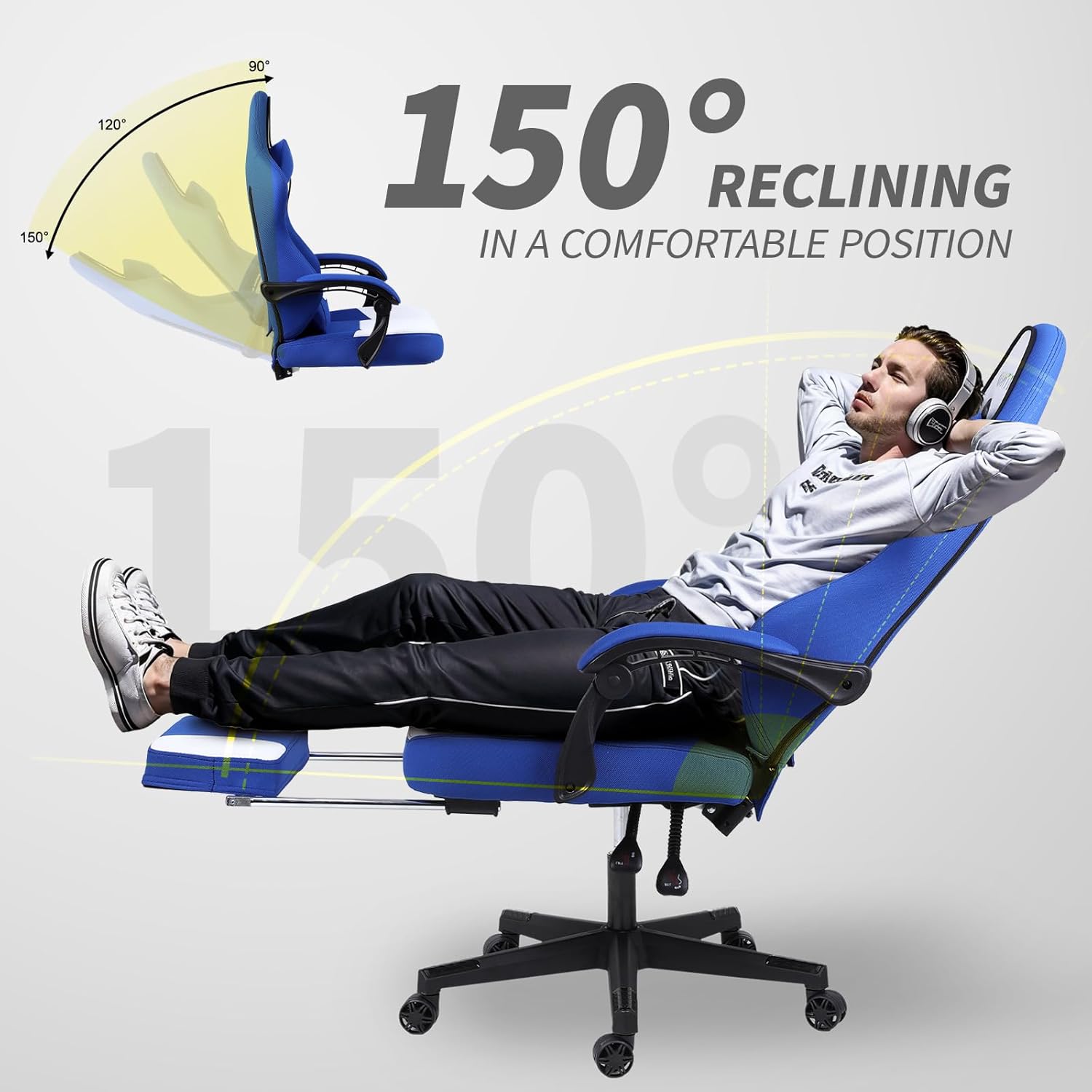 Ulody Chaise Gaming Ergonomique, Fauteuil de Bureau Pivotant, Dossier Haut, Siege Gamer avec Appui-tête et Soutien Lombaire Ajustables, Chaise de Jeu avec Repose-Pieds(Gris)