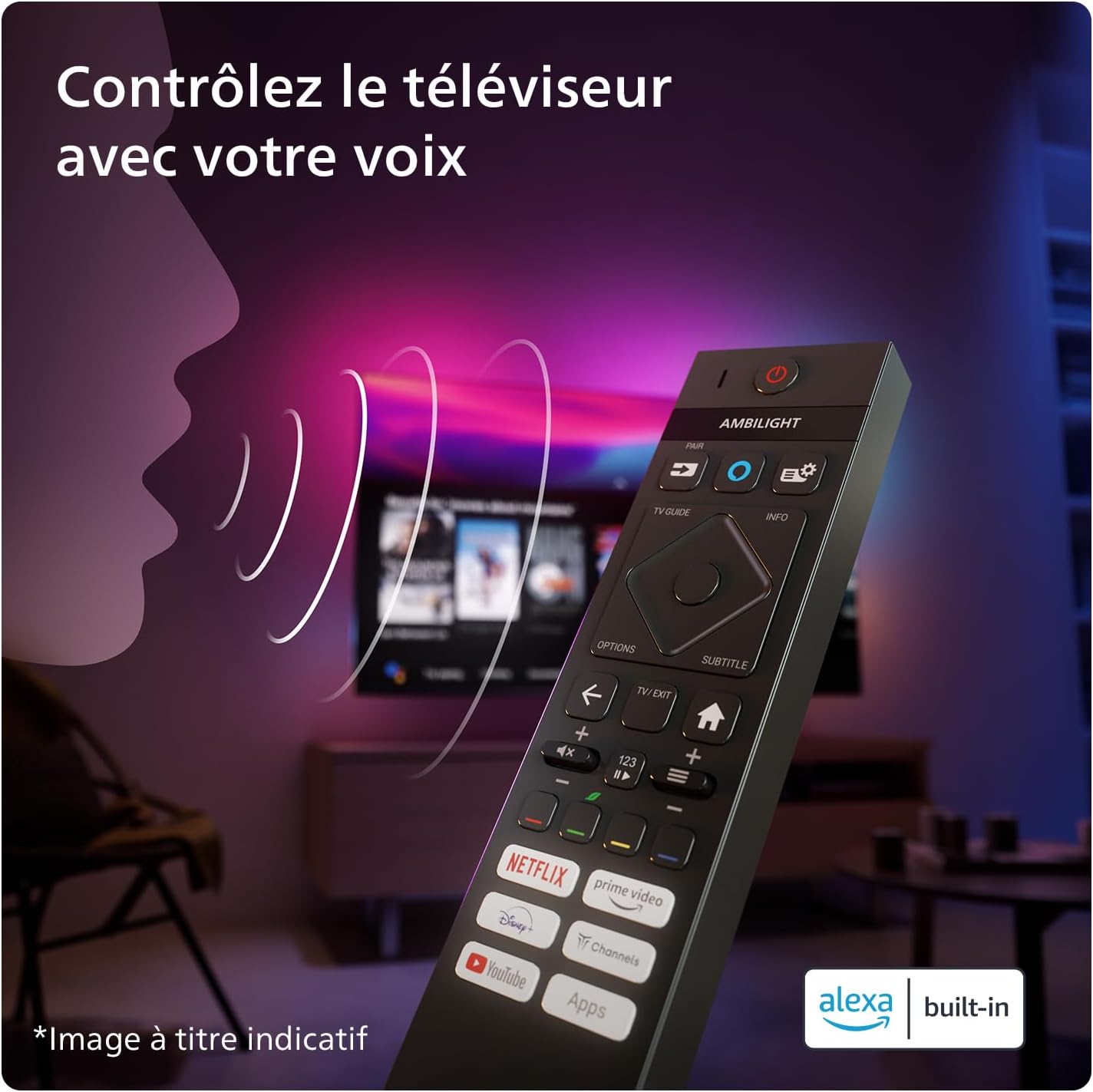 Philips Ambilight 43PUS8109 Smart TV LED 4K - Écran 43 Pouces avec Plate-Forme Pixel Precise Ultra HD, Titan OS et Son Dolby Atmos, Fonctionne avec l’Assistant Vocal Alexa et Google - Chrome satiné