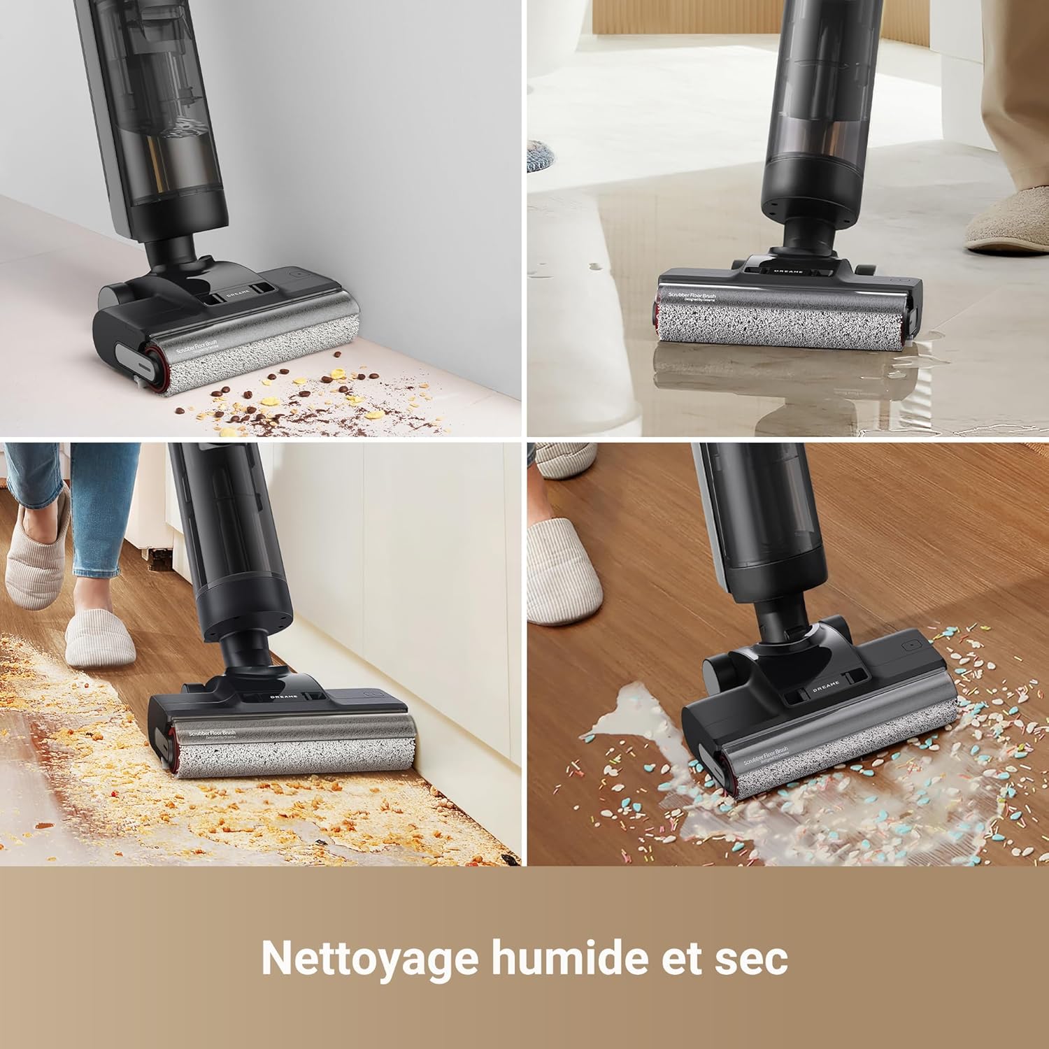 DREAME H12 Pro Ultra Aspirateur Eau et poussière, Lavage 60 °C, Séchage 30 Min, Nettoyage Auto Double Rotation avec Racleur Résistant, Aspiration 16 kPa, Brosse 2 Bords, Détection Intelligents