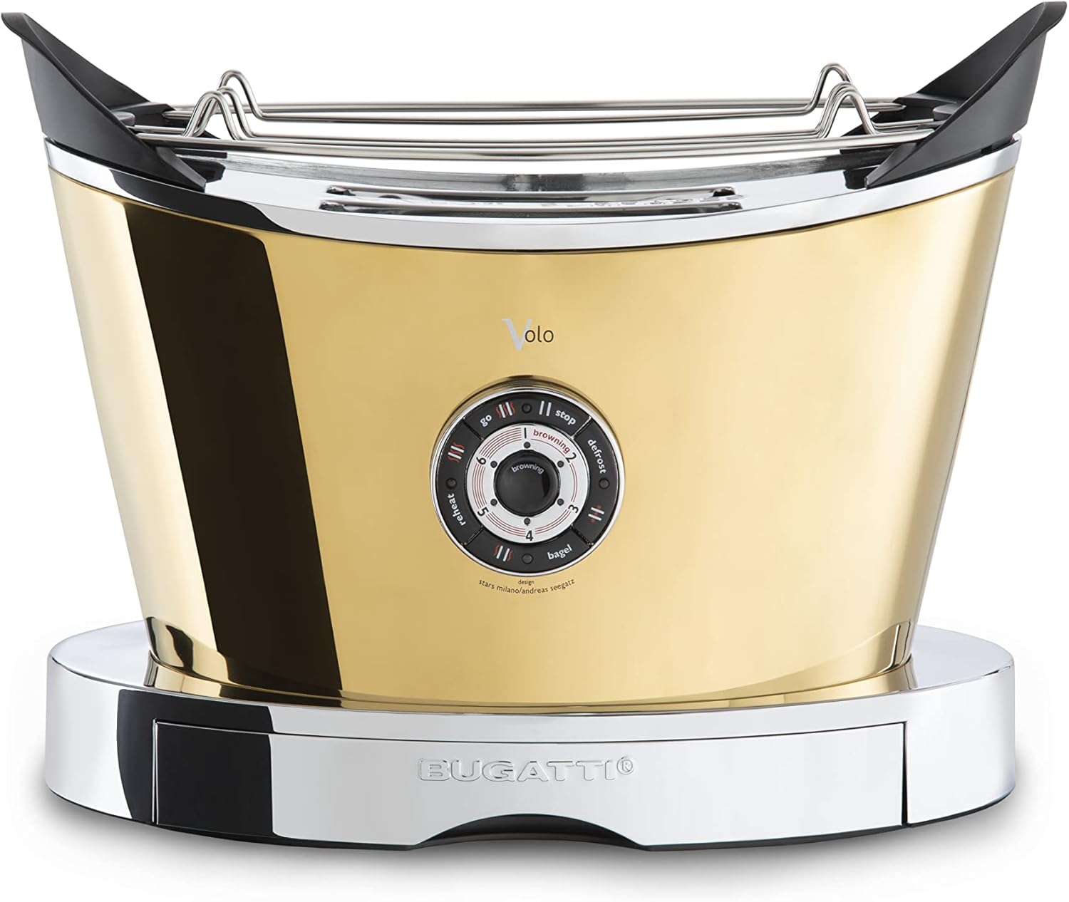 BUGATTI, Volo, Grille-Pain Électrique, 4 Fonctions, 6 Niveaux de Grillage, Design Innovant, Corps en Acier Inoxydable, Puissance 930 W (Chrome)