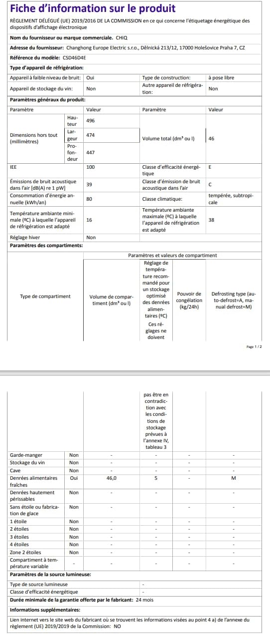 CHIQ Réfrigérateur vertical à une porte,126 L, encombremen 0,31 ㎡, Porte réversible, Tiroir à légumes, Étagères coulissantes, Faible niveau sonore 39 dB, Éclairage à DEL, Noir CSF120BE