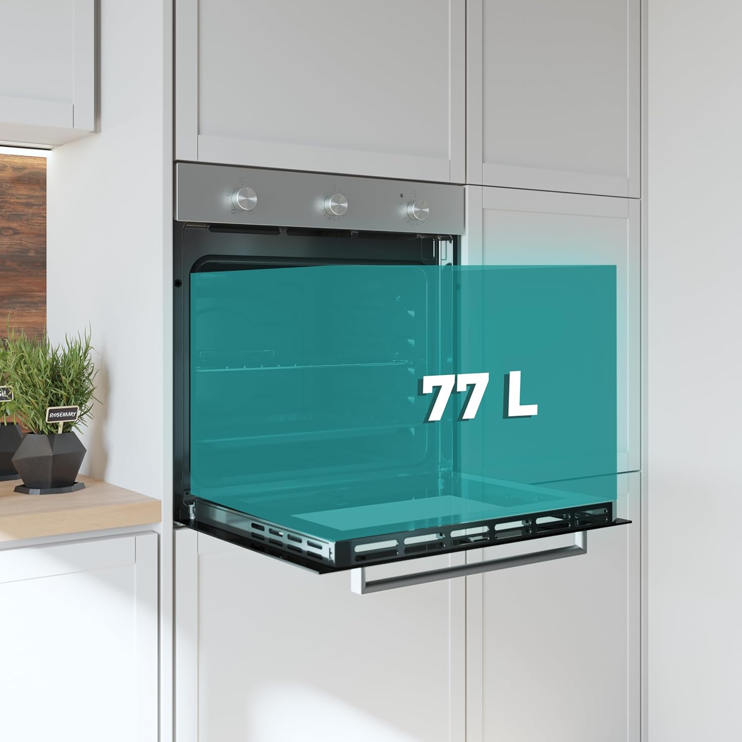 Cecotec Four encastrable Bolero Hexa C136000 Glass Black Time A 2800 W, capacité de 77 L, 4 fonctions, Minuterie, Nettoyage à la vapeur, Cuisson à la vapeur. Classe Énergétique A, Lumière intérieure