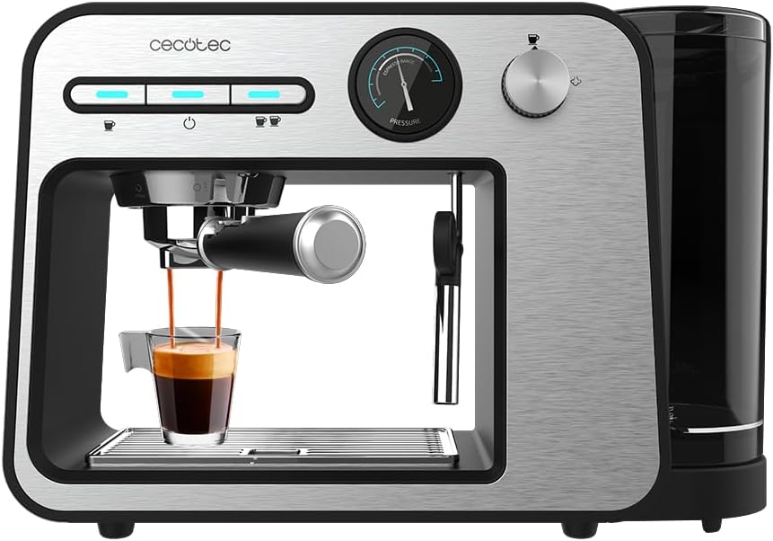 Cecotec Machine à café Express Power Espresso 20 Barista Cream. 2 Thermoblocks, 20Bars, Manomètre, Mode Auto pour 1 et 2 Café(s), Buse vapeur Orientable, Conduit pour Infusions, 2900W.