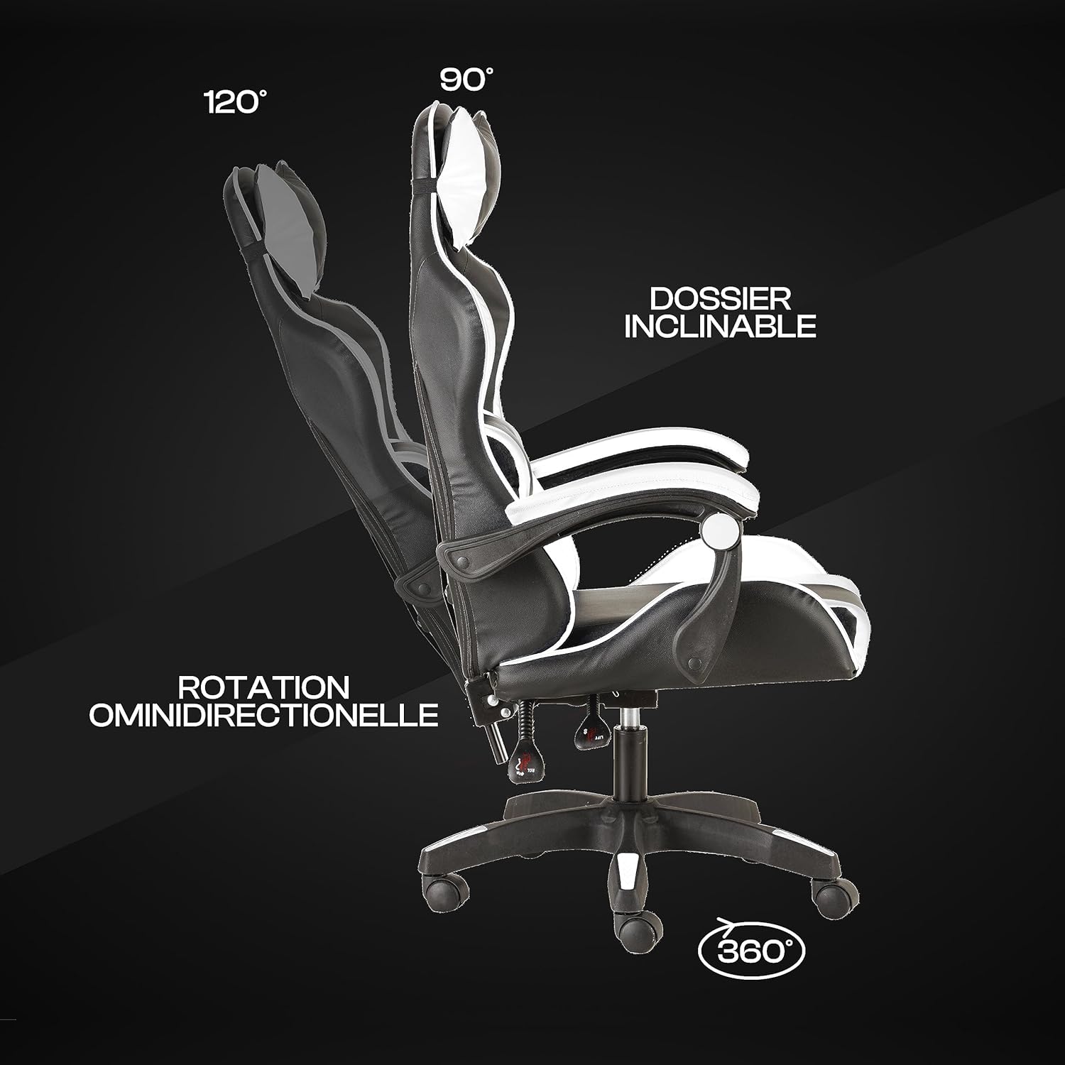 Baroni Home Chaise de Gaming, Chase de Jeux Ergonomique Chaise de Bureau avec Confortable Dossier réglable, Appui-tête et Soutien Lombaire, Blanc