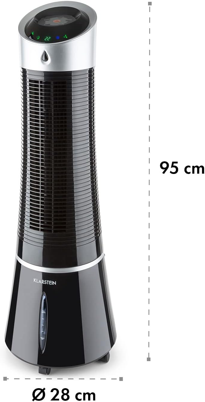 Klarstein Rafraichisseur d'Air Mobile 5 en 1, par Evaporation avec Humidificateur, Ventilateur, Ioniseur, Climatiseur Mobile Sans Évacuation, Mode Nuit, 45W, Débit d'Air de 180m³/h