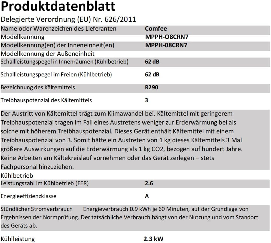 COMFEE' Climatiseur Mobile 9000 BTU/h 2,6kW, Contrôle APP, 3 Modes, 3 Vitesses de ventilation, Dimensions compactes, Pour pièces de 33㎡, Breezy Cool 2.6, Fonctionne avec Alexa