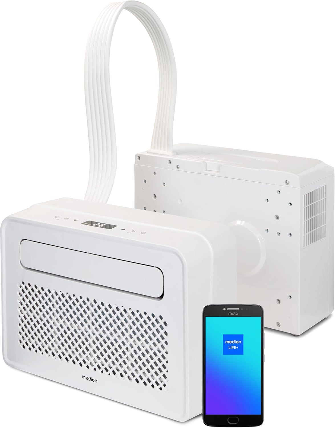 MEDION Smart Climatiseur Split P502 (5000 BTU, 3-en-1, Refroidir, Déshumidification, Ventilation, pour caravane, camping-car, kit de joint de fenêtre, mode sommeil, contrôle Wifi, Écran, MD 37735)