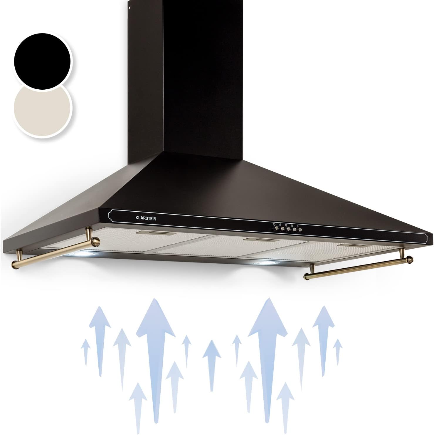 Klarstein Hotte Aspirante 90 cm, Hottes de Cuisine avec Filtre de Hotte en Aluminium, Débit d'Air Puissant de 645m³/h, Eclairage LED, Extracteur d'Air Silencieux, Hotte Efficace avec Evacuation