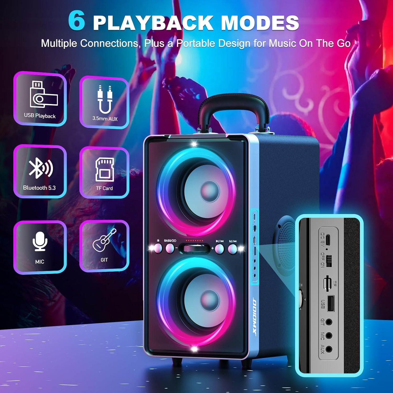 Enceinte Bluetooth Puissante, 200W Enceinte Portable Bluetooth avec Super Bass, Autonomie 15 hrs, LED Light Show, Appairage TWS, Lecture USB/TF Carte/AUX, pour Extérieur, Maison, Fêtes, Camping