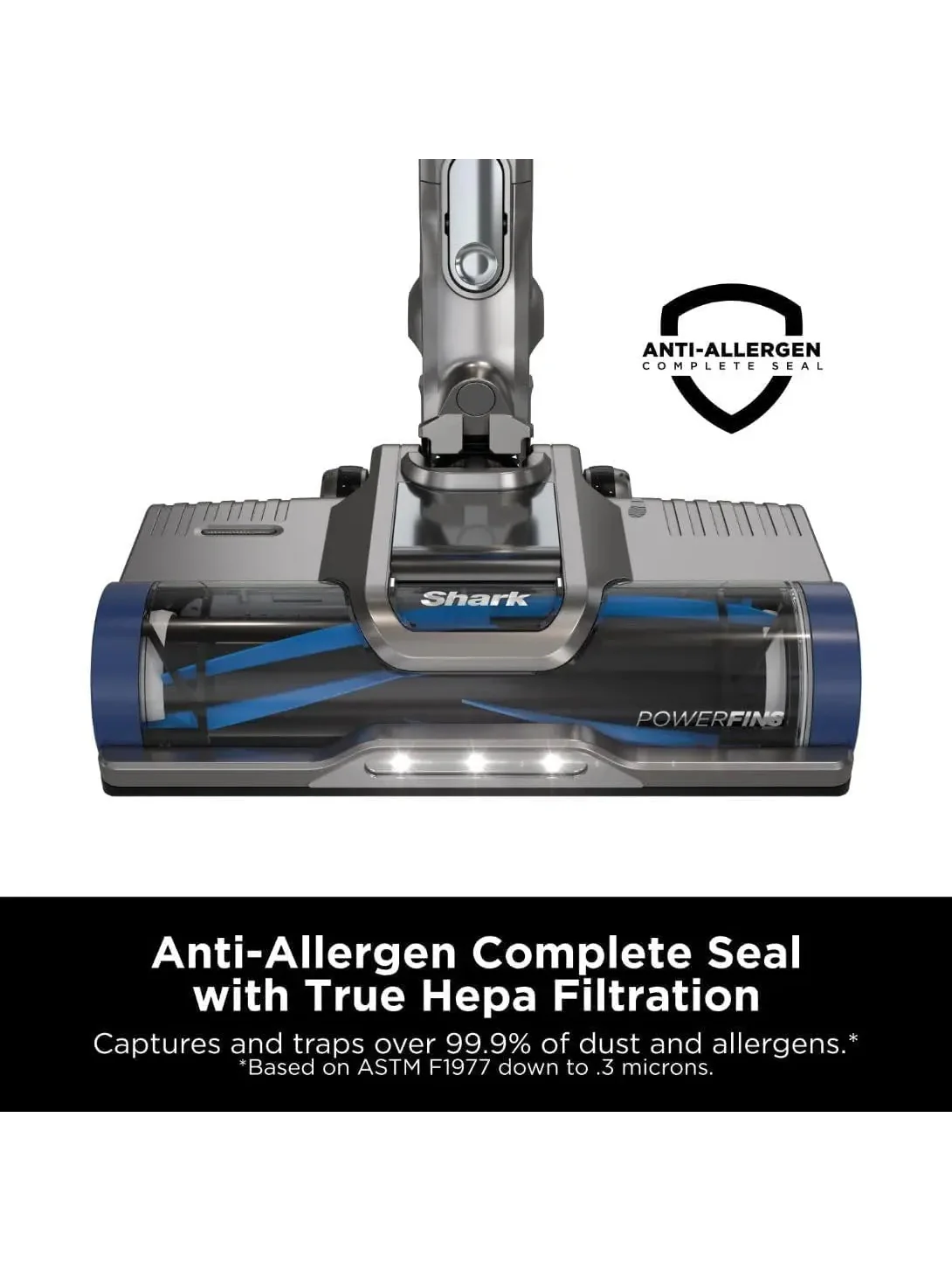 Shark IZ363HT Anti-Allergen Pet Power Cordless Stick Vacuum Self-Cleaning Brushroll, PowerFins, Removable Handheld, Crevice Tool, Dusting Brush, 50min Runtime, Blue