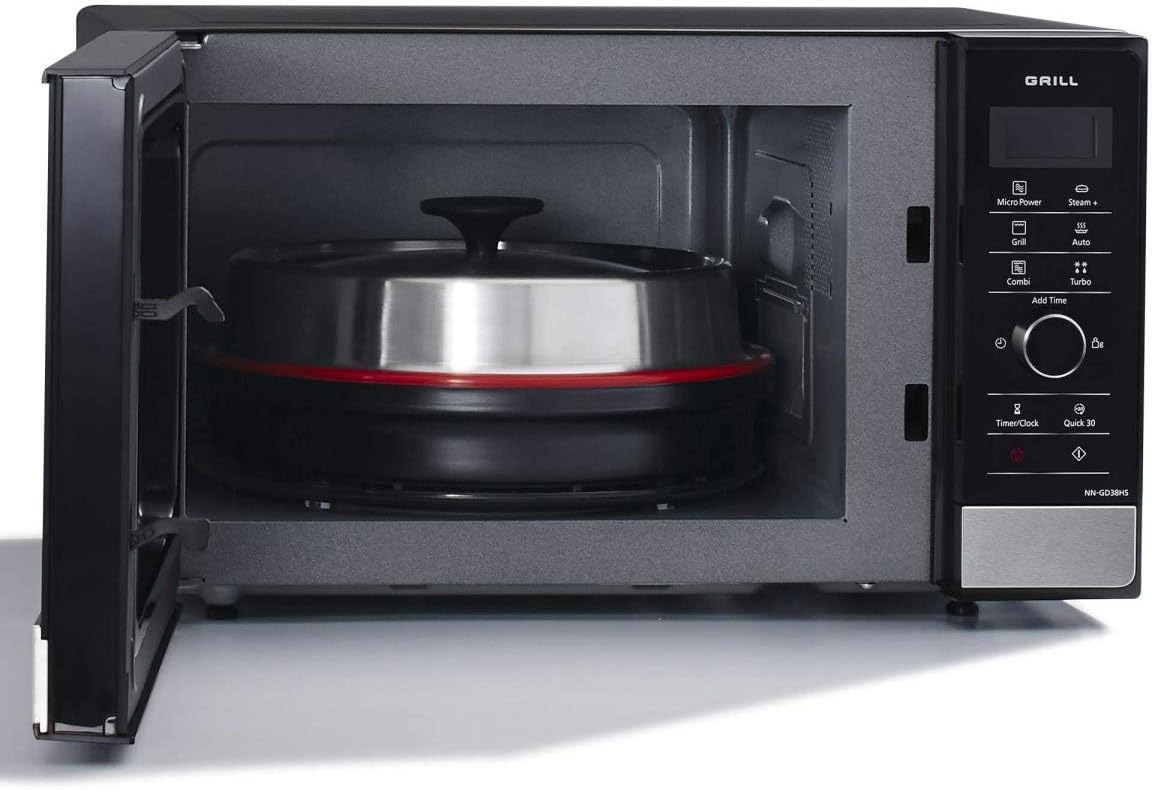 Panasonic NN-SD27HSUPG Four Micro-Ondes Technologie Inverter Plateau Tournant en Verre, 23L, 1000W, 10 Prog auto, Décongélation Chaos, 6 Puissances, Minuterie, Affichage LED, Acier Inoxydable Argent