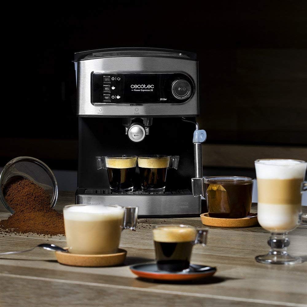 Cecotec Machine à café Express Power Espresso 20 Barista Cream. 2 Thermoblocks, 20Bars, Manomètre, Mode Auto pour 1 et 2 Café(s), Buse vapeur Orientable, Conduit pour Infusions, 2900W.
