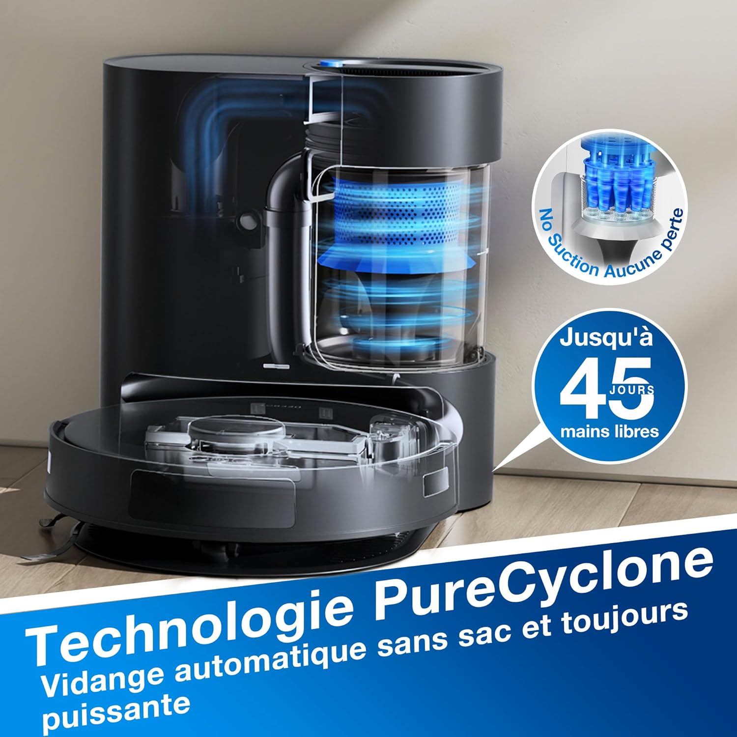 ECOVACS Aspirateur Robot DEEBOT N20 Plus, Robot Aspirateur Laveur 8000Pa avec vidange Automatique poussière, Nettoyage Autonome de 45 Jours, Batterie 300 Min, Anti-Tangle, Tapis et Poils d'animaux