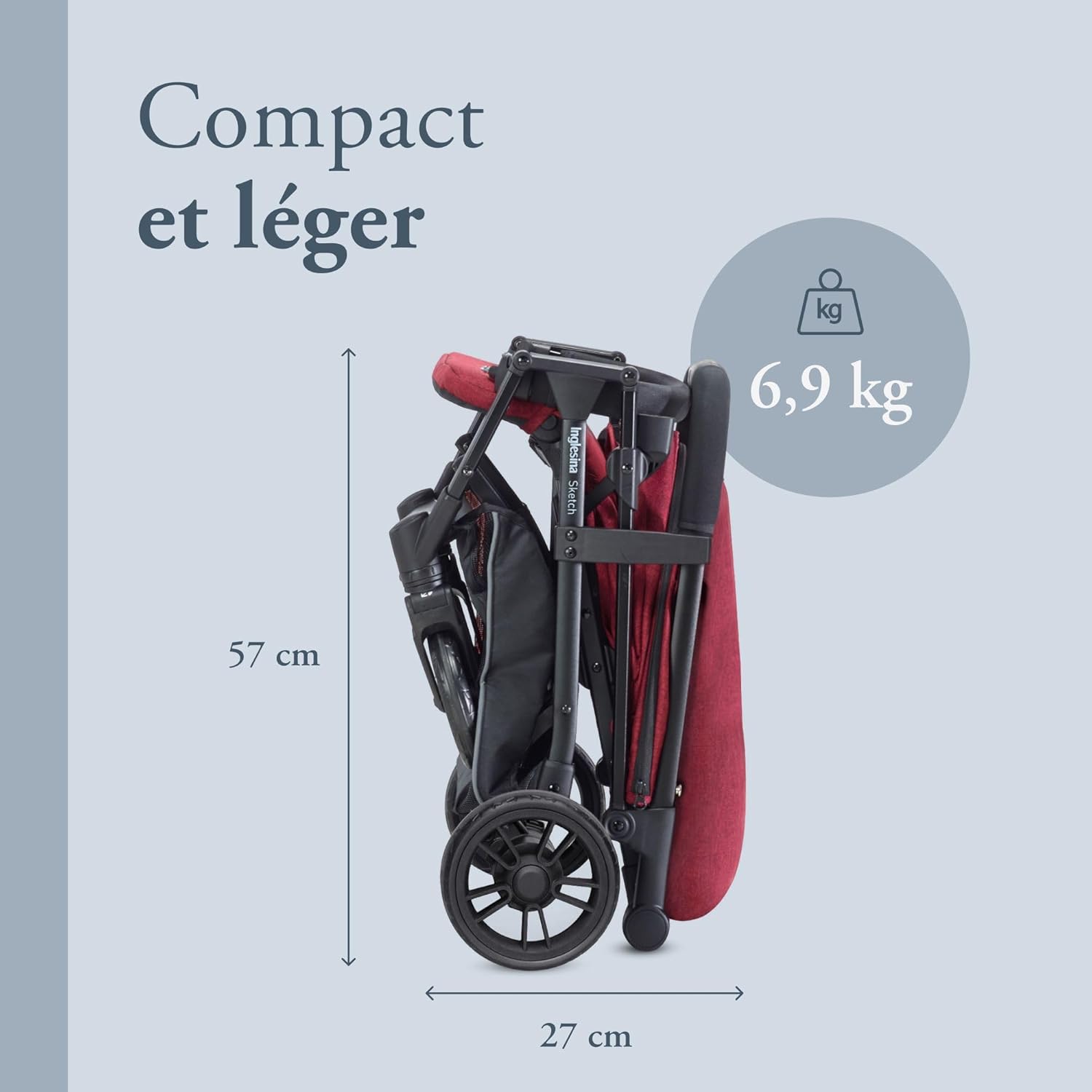 Inglesina Sketch Poussette Légère et Compacte, Bleu, Confortable, jusqu'à 17kg, Pliage à une main, UPF 50+