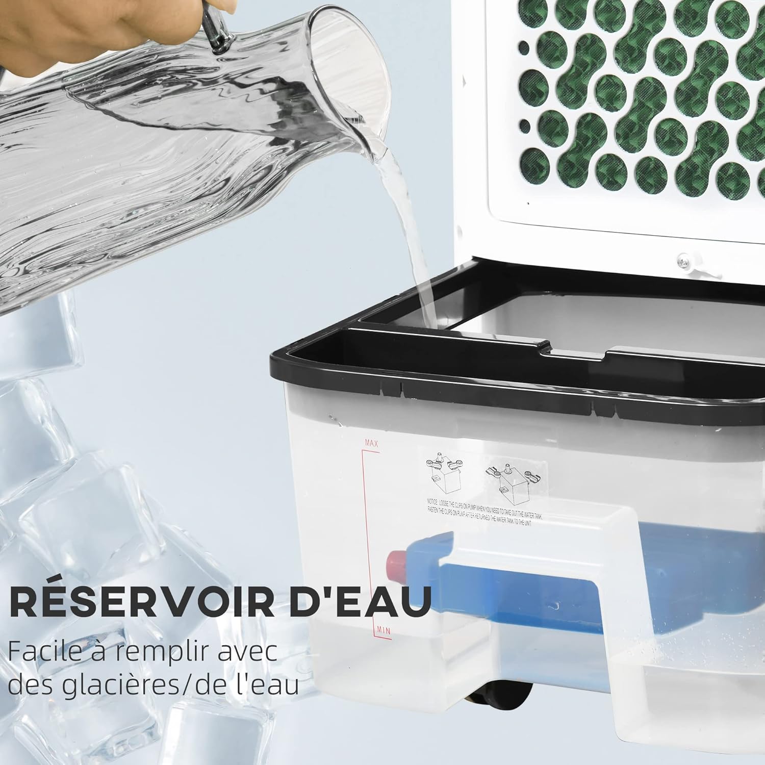 HOMCOM Climatiseur rafraîchisseur d'air mobile ventilateur ioniseur 4 en 1 avec télécommande - portable silencieux oscillant 60W - capacité max. réservoir 10L - idéal pièces 20 m² max. - blanc noir