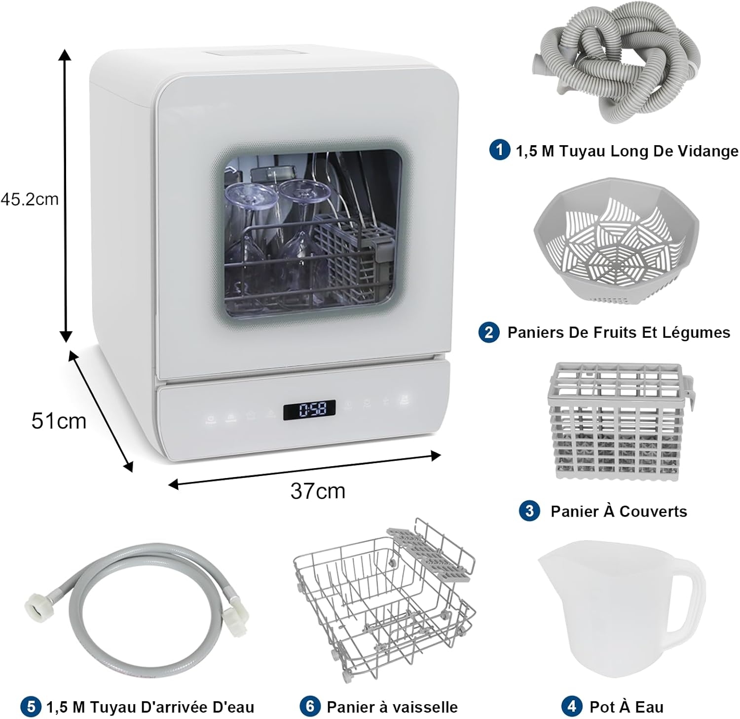 YU YUSING Mini Lave-vaisselle Compact 45cm avec 6 Programmes 4 Couverts, Petit Lave-vaisselle Sans ou Avec Arrivée d'Eau, Portable, Réservoir d'Eau 5L, Commande Tactile, Écran LED
