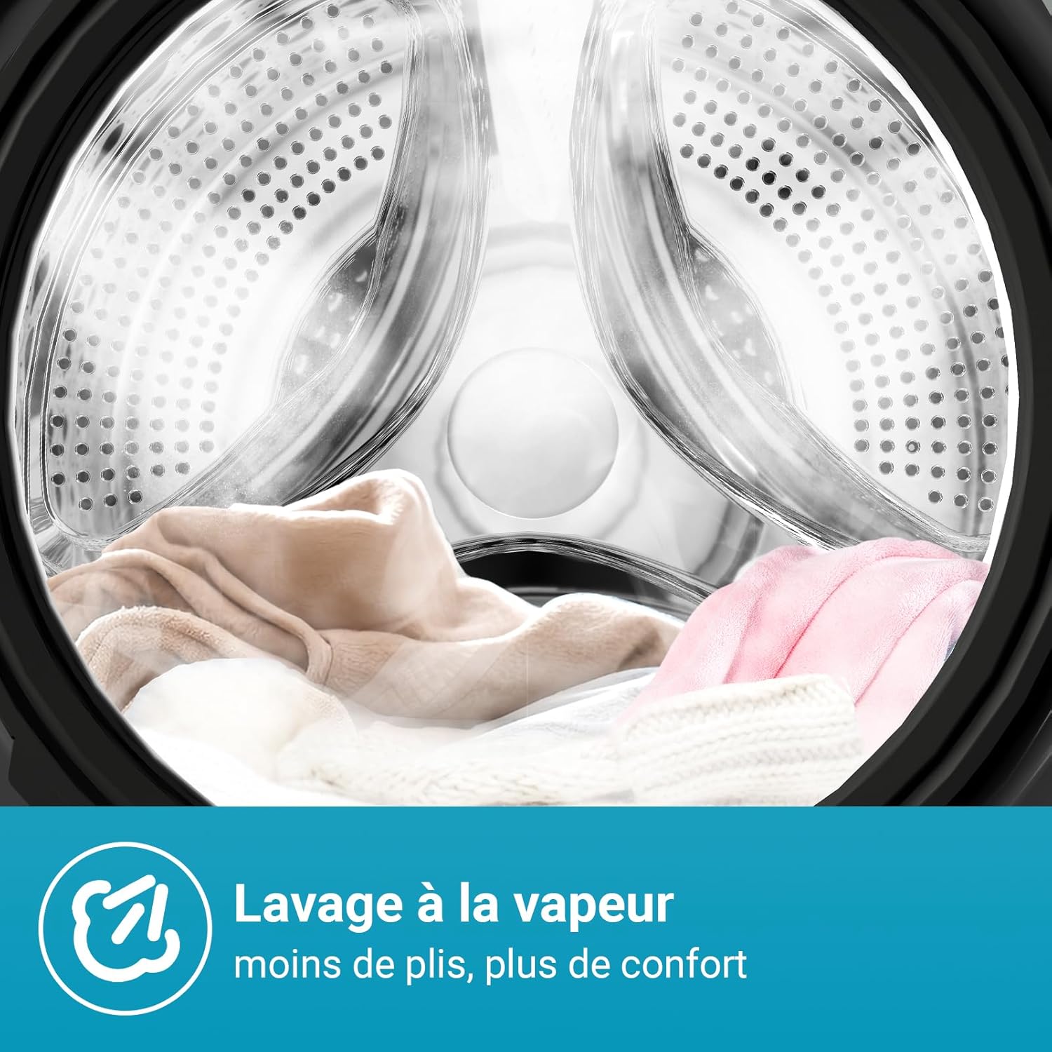 CHiQ Lave-linge à chargement frontal 10kg CFL100-14586IM3XWA,Space Pro,Moteur Inverter stable,1400 tr/min, Programme intelligent à IA,Fonction vapeur,Lavage rapide 15 minutes,15 cycles lavage,Blanc