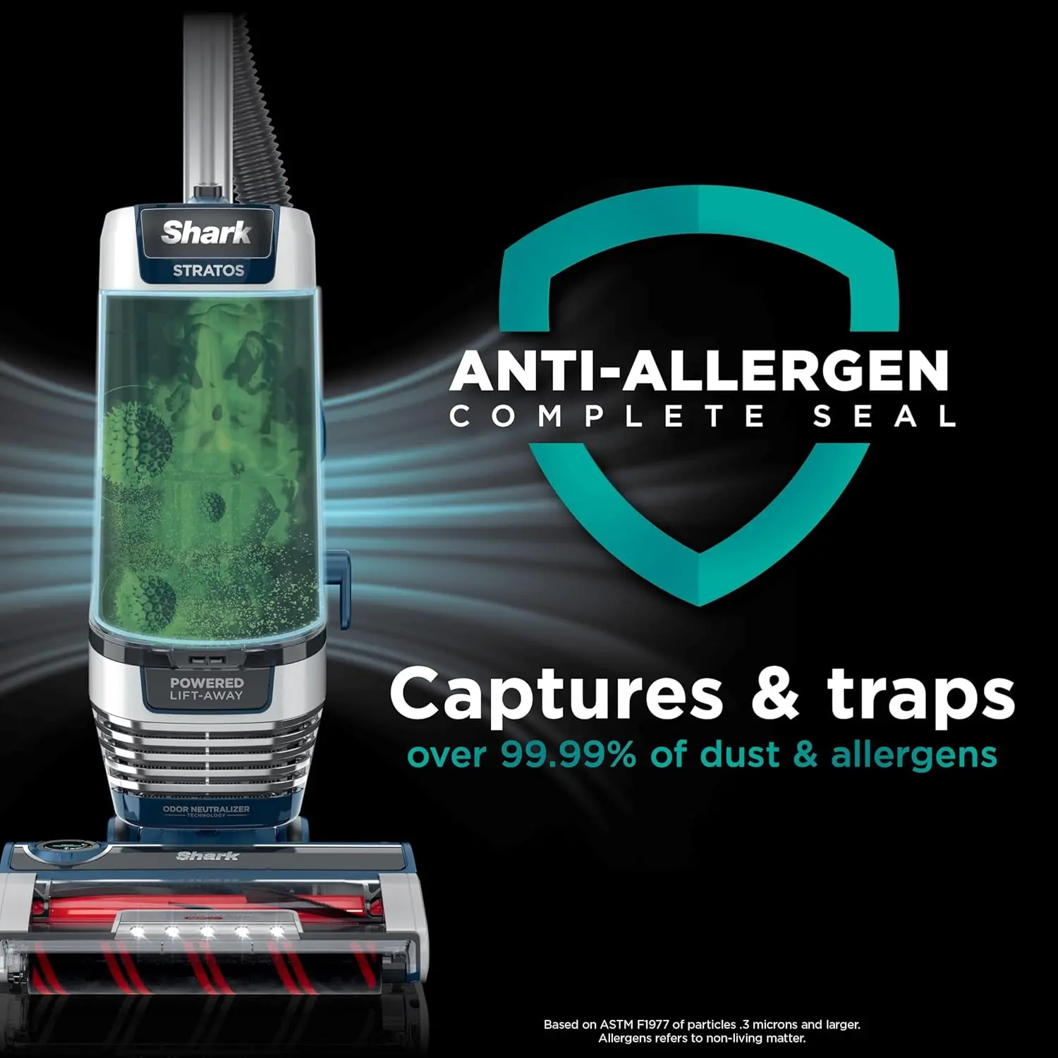 Shark AZ3002 Stratos Upright Vacuum with DuoClean PowerFins, HairPro, Powered Lift-Away, Self-Cleaning Brushroll, & Odor Neutralizer Technology, Navy