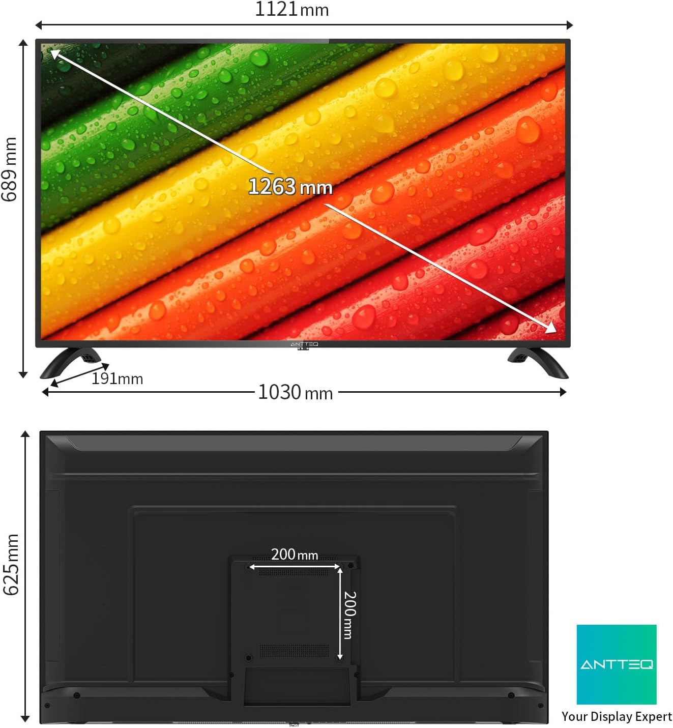 Antteq AB42D1 télévision 42 Pouces (TV 107 cm), Dolby Audio, LED, Triple Tuner DVB-C / T2 / S2, CI+, HDMI, Lecteur multimédia Via USB, Sortie Audio numérique, y Compris Mode hôtel