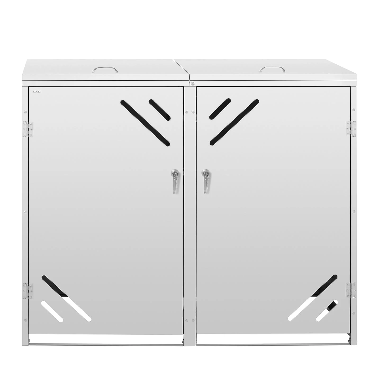 Range-poubelle cache-poubelle simple abri extérieur (240litres, fentes d'aération diagonales, inox, verrouillable, couvercle avec ressort à gaz) 14_0006043