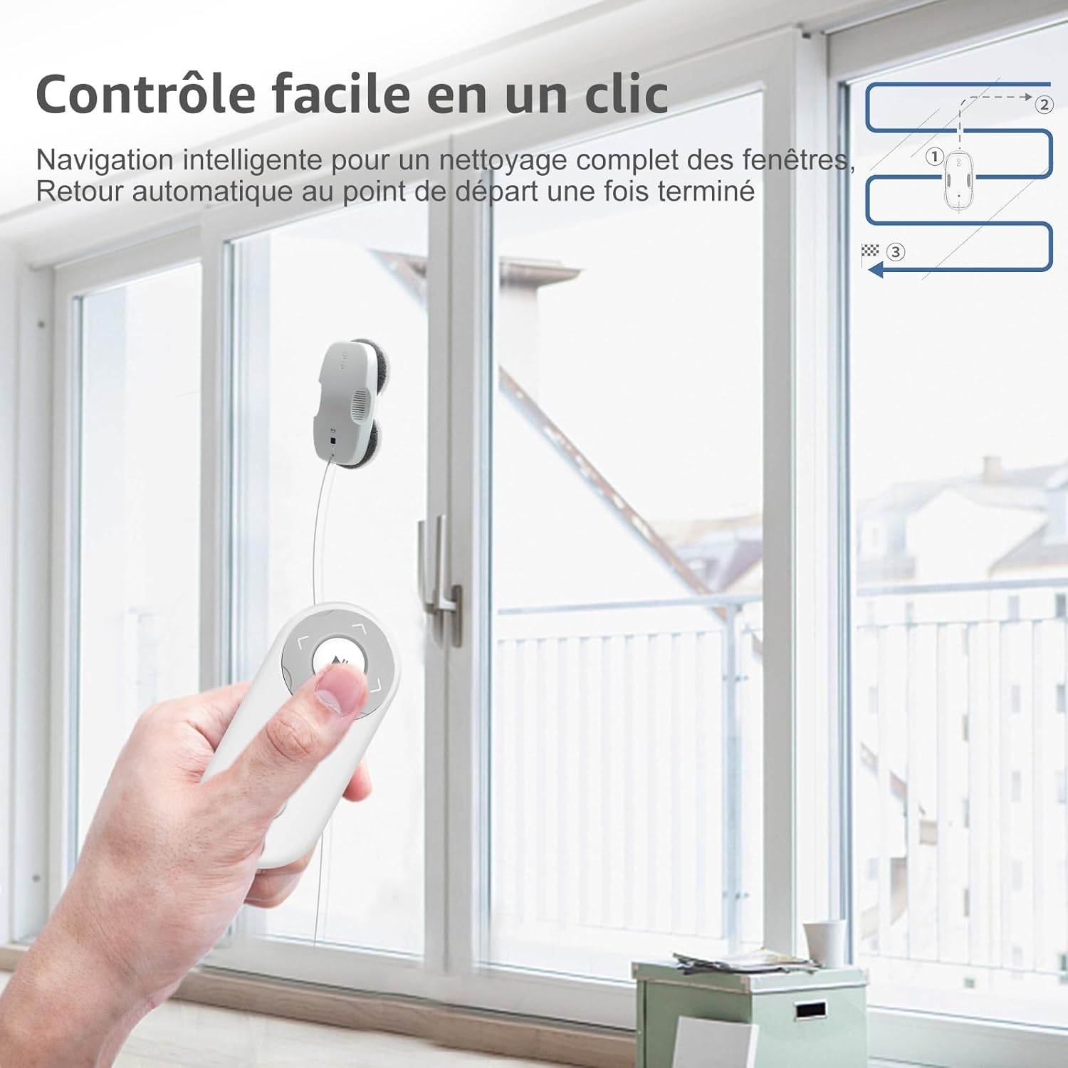 HUTT DDC55 Robot Nettoyeur Vitre, Robot Laveur de Vitre Automatique, Système de Sécurité, Navigation Intelligente, Télécommandé, pour Toutes Les Surfaces Lisses, avec 12 Chiffons