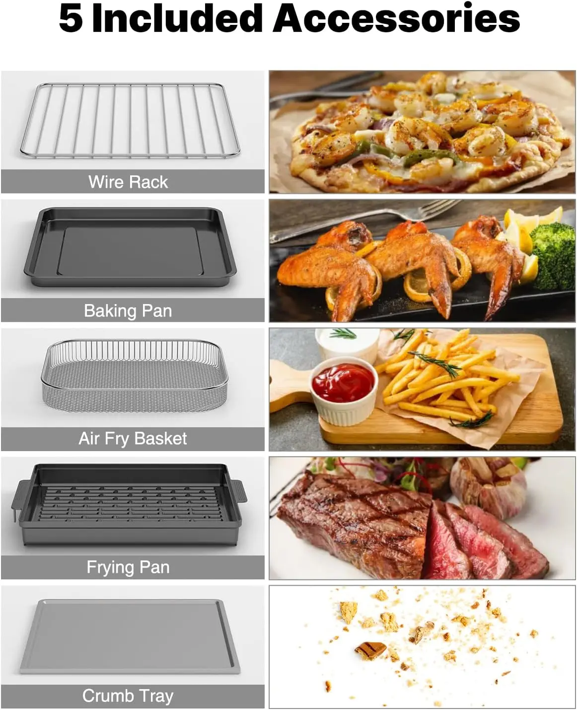 JOYAMI Air Fry Countertop Oven, 18QT Convection Oven and Indoor Grill Combo with See-Through Window for Air Fry, Bake, Dehydrate, Toast, 6 Nonstick Accessories, 1600W