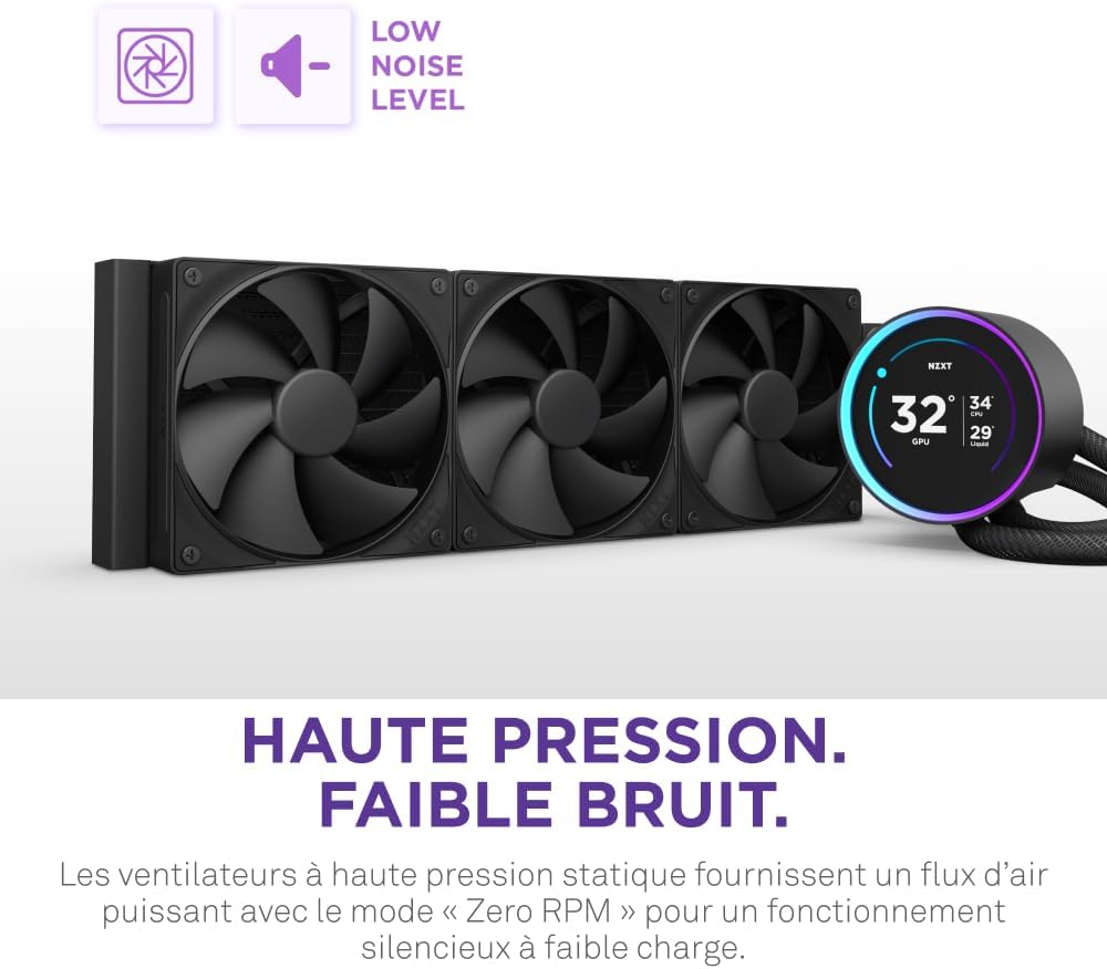 NZXT Kraken Elite 280 RGB - Refroidisseur de liquide CPU AIO - Radiateur 280mm - Ventilateur F280 RGB - IPS LCD 2,72 personnalisable - Turbine Pump - LGA 1700 1200 115X 1851 / AM5 AM4 - Noir