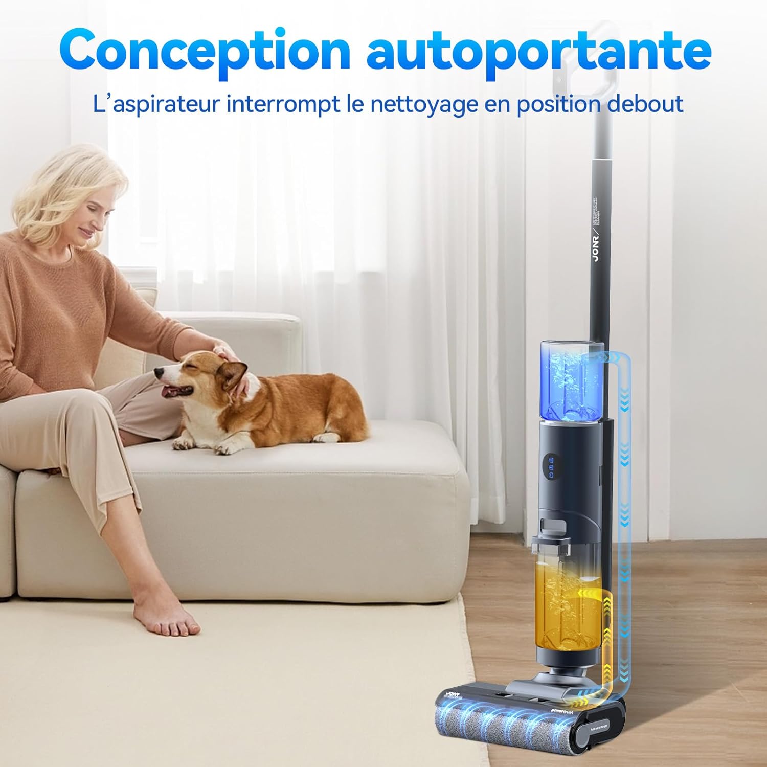 JONR ED12 Aspirateur Laveur sans Fil, Nettoyage des Bords, 30s Autonettoyage Rapide, Léger, Forte Traction, Aspire et Lave en même Temps, pour sols durs