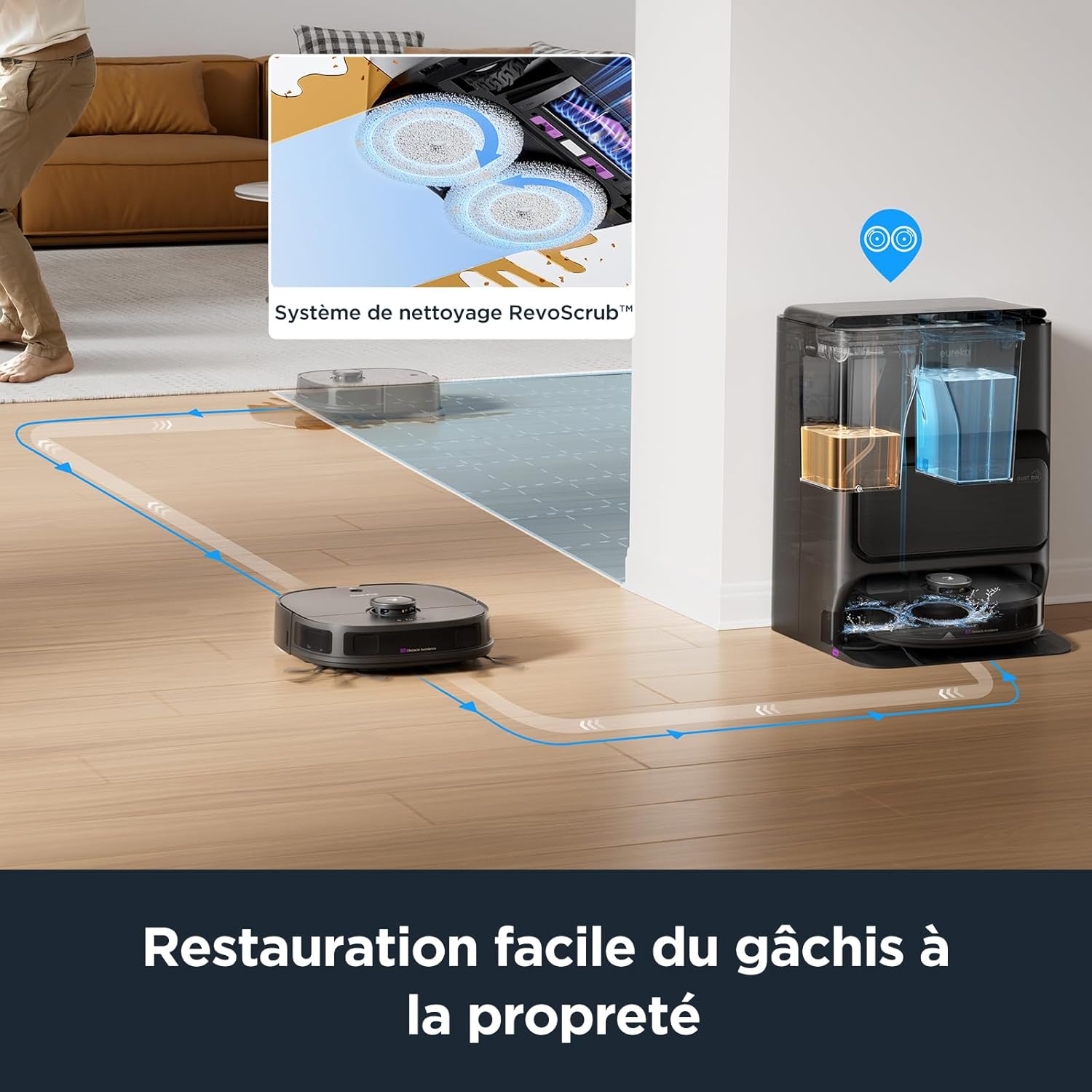 Eureka J12 Ultra Robot Aspirateur Laveur avec Station Automatique de Vidange Lavage Séchage, Aspirateur Robot de 5000Pa, Serpillière Rotative, Double LiDAR Navigation, Évitement d'Obstacle 3D IA