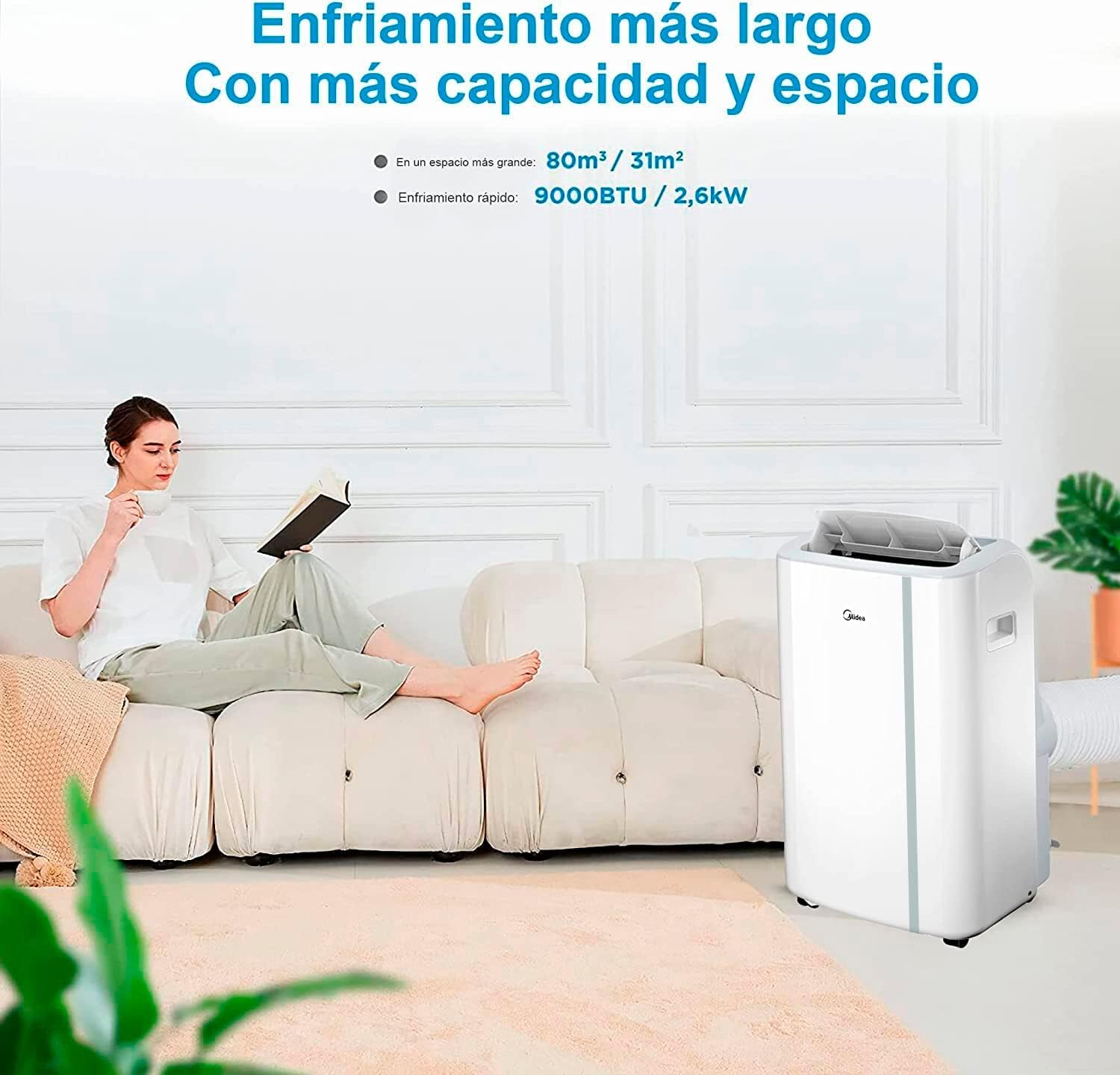 MIDEA Climatiseur Mobile Silencieux 12000 BTU avec Évacuation - Climatisation Portable Prêt à Poser 3500W - Clim Réversible Split Mobile - 3 Vitesses avec Kit de Fenêtre et Télécommande