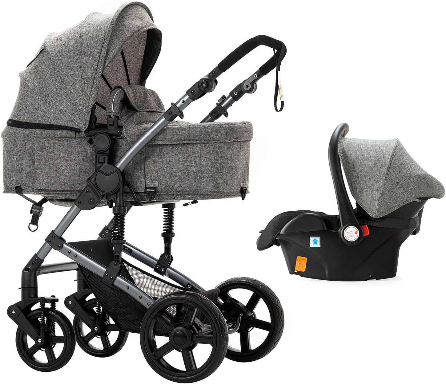 Magic ZC Poussette 3 en 1, Poussette Bebe avec Conception Portable Pliable en Un Clic, Pousette 3 en 1 avec Poussée Réversible Bidirectionnelle, Poussette Trio avec Accessoires (black gold 588)