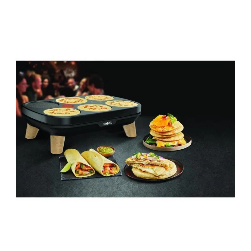 Py900d12 Gourmet Crepiere Deux Plaques Amovibles Antiadhesives Temperature Reglable Multi Usage Crepes, Galettes, Pancakes Tefal
