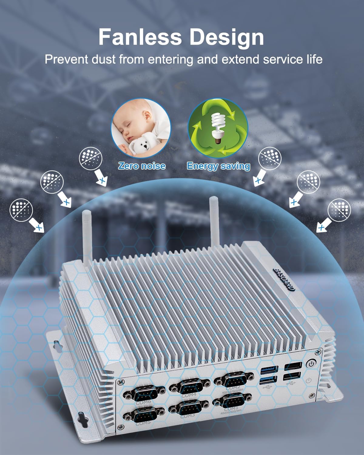 BASOARO Mini PC Industriel Win 10, PC de Bureau sans Ventilateur, Core i7 4500U, 8G RAM 256G SSD, 2 Gigabit Ethernet, HD, VGA, RS232/RS485 COM Port, 4 USB3.0, 4 USB2.0, WiFi, BT