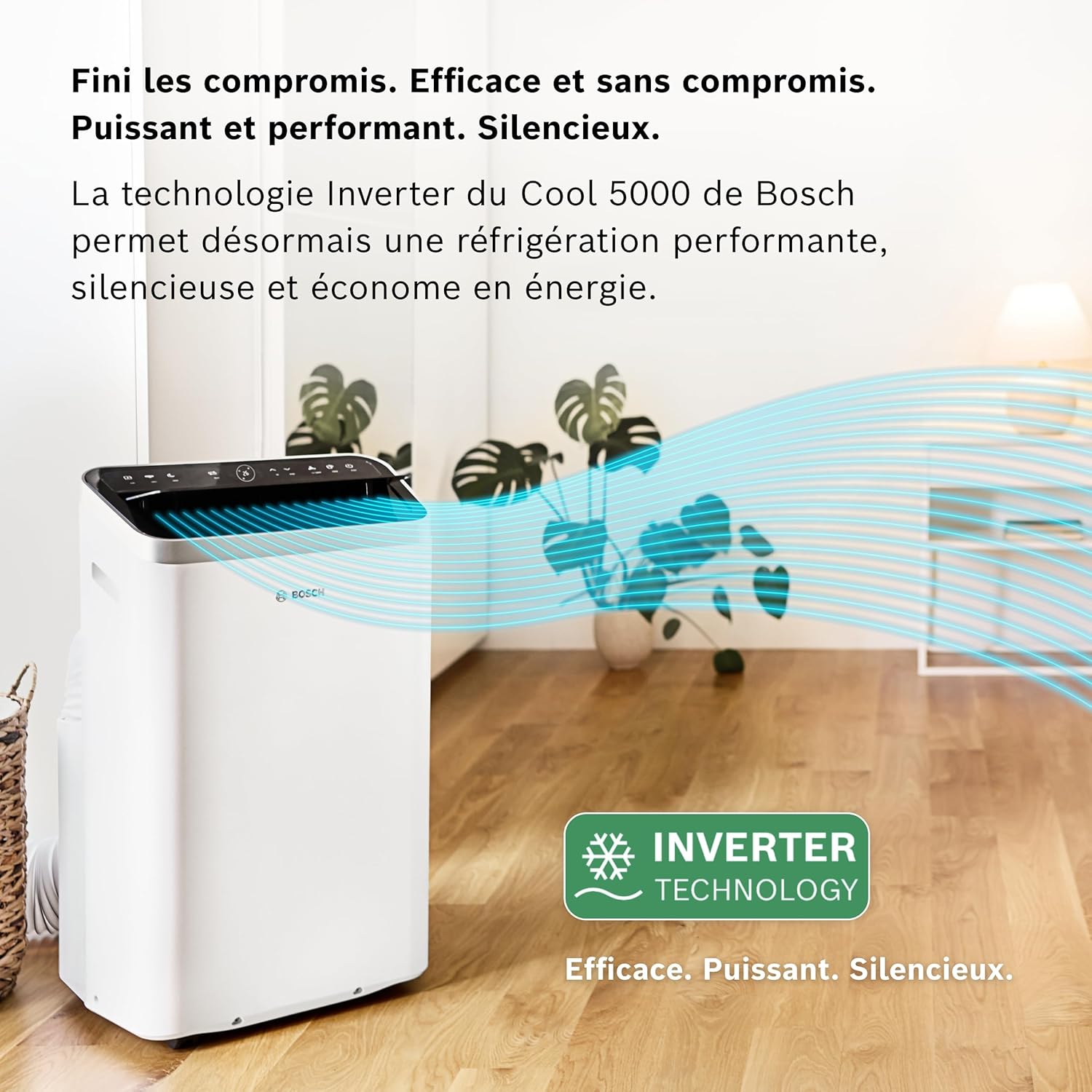 Bosch Cool 5000 Portable AC - 3 en 1 : Climatiseur, Déshumidificateur, Ventilateur - 3,5kW, PAC pour les pièces jusqu'à 35m² - Avec mode automatique, mode silencieux et mode veille