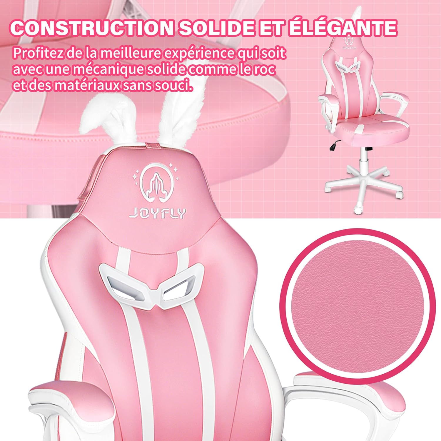 JOYFLY Chaise de Jeu Rose Ergonomique Kawaii Fauteuil Gaming avec Rabbit Ear Chaise de Bureau d'ordinateur Schreibtischstuhl avec Support Lombaire Filles(Rose)