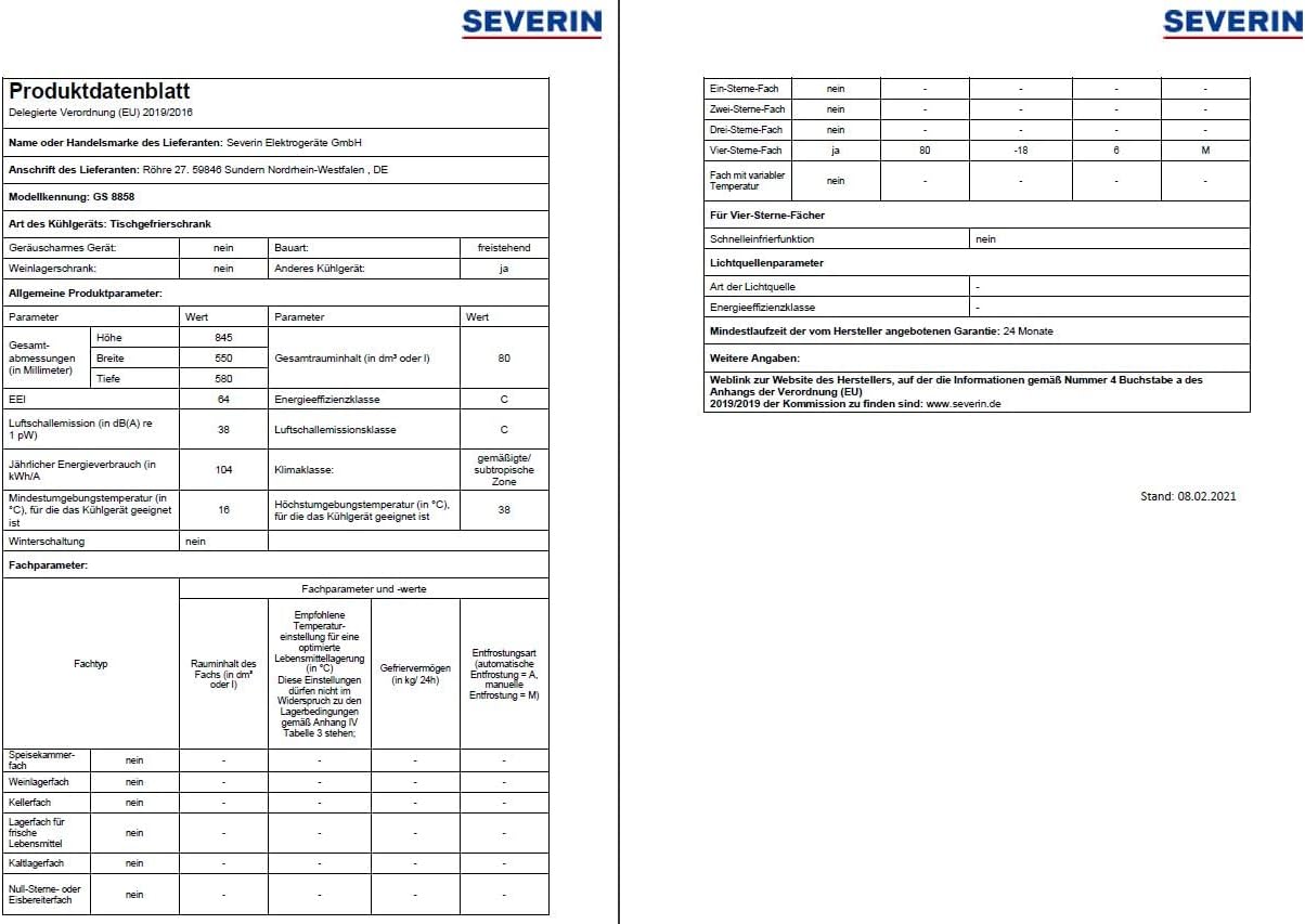 SEVERIN Combiné Table Top, Mini Bar, Mini réfrigérateur Pose libre, Réfrigérateur bar de largeur 56 cm, Volume : 120 Litres, Classe D, 110 kWh/an, 39 dB, Blanc, TKS 8846