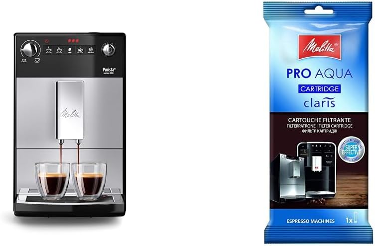 Melitta Purista Argent, Machine à Café à Grains avec Broyeur et Système d'Extraction des Arômes, Silencieuse, Mode 1 à 2 Tasses, Cafetière Expresso 1L, Automatique, F230-101