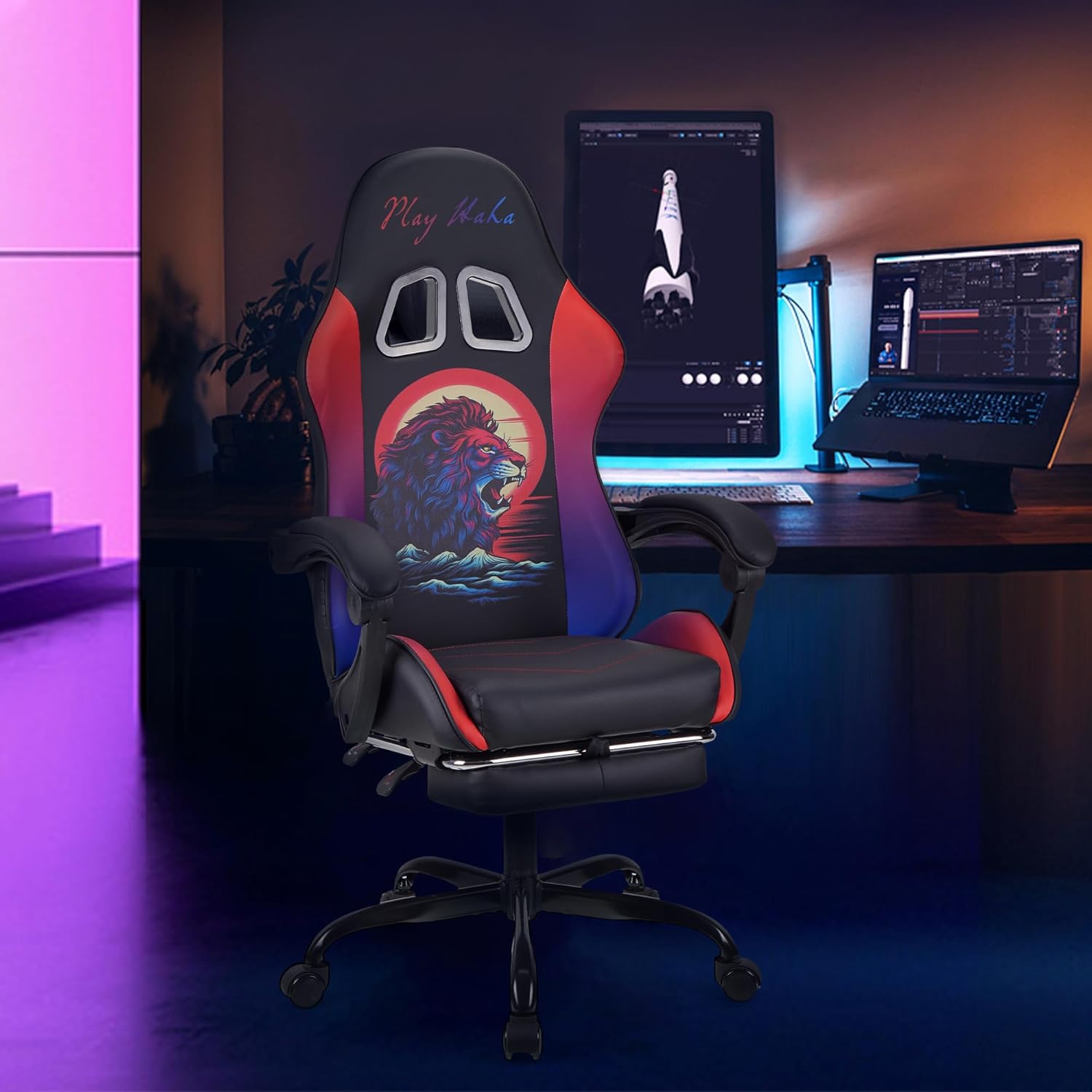 play haha. Chaise de Jeu Chaise de Bureau Chaise pivotante Chaise d'ordinateur Chaise de Travail Chaise de Bureau Chaise Ergonomique Chaise de Course Chaise en Cuir (avec Repose-Pieds)