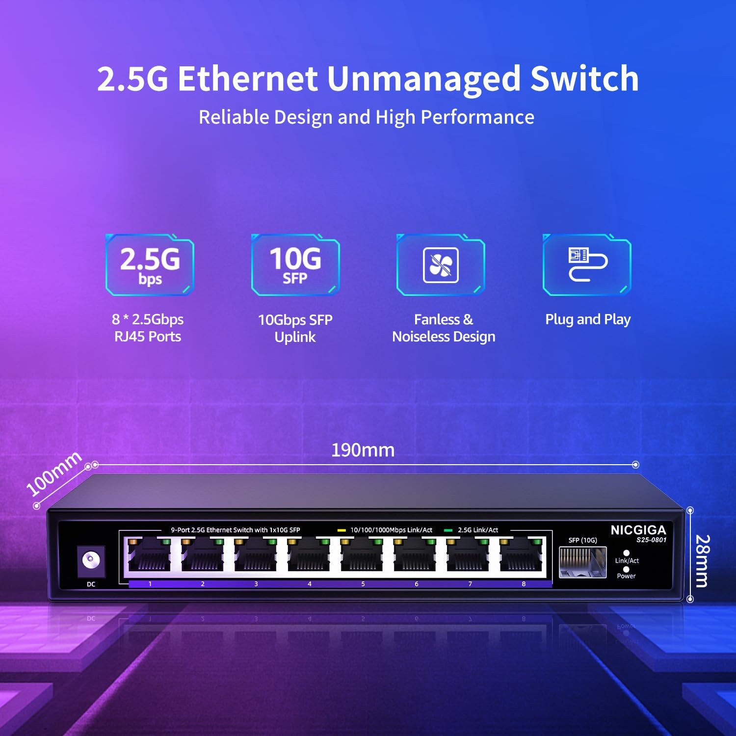 16 ports 2,5 G ➕ commutateur Ethernet SFP+ 2 ports 10 G, commutateur réseau NICGIGA 18 ports 2,5 Gb non géré, Plug & Play, montage sur bureau ou rack 19 pouces, conception métallique sans ventilateur.